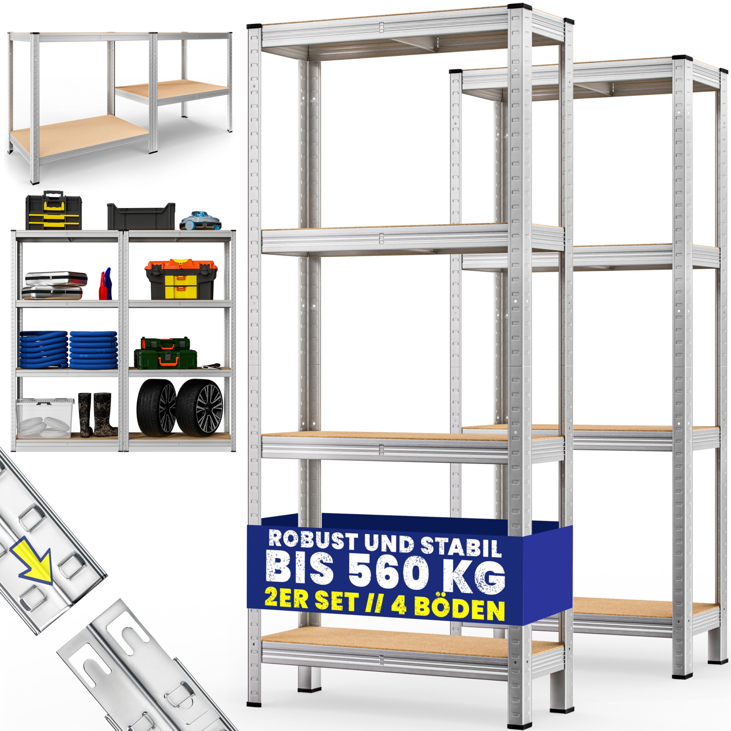 Deuba Scaffale ad alta portata 2 pezzi in metallo capacità di carico totale kg 170x75x30cm 4 ripiani in MDF