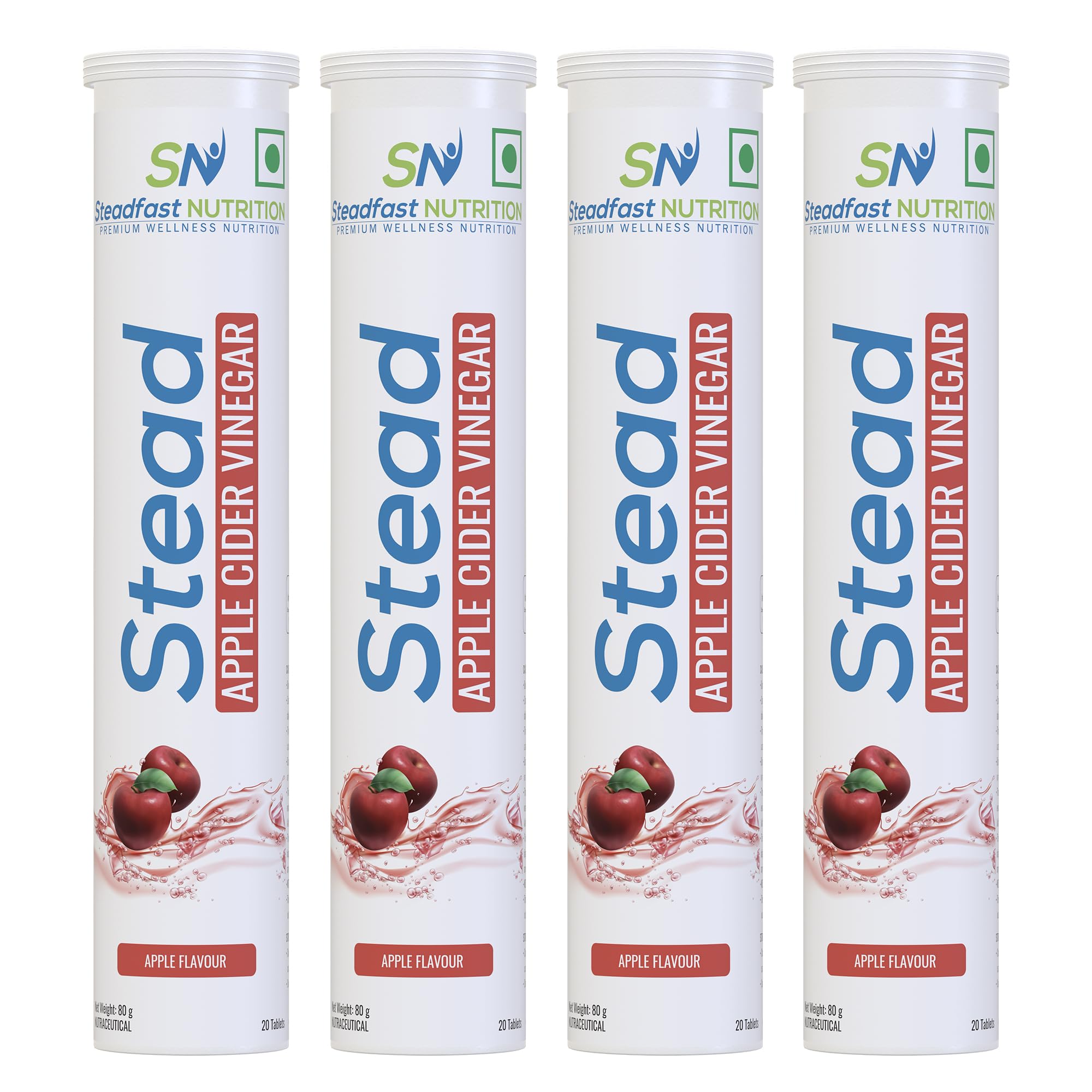 Steadfast Nutrition Apple Cider Vinegar Tablets for Weight Loss, boost immunity, strengthen (80 count (Pack of 4), Apple)