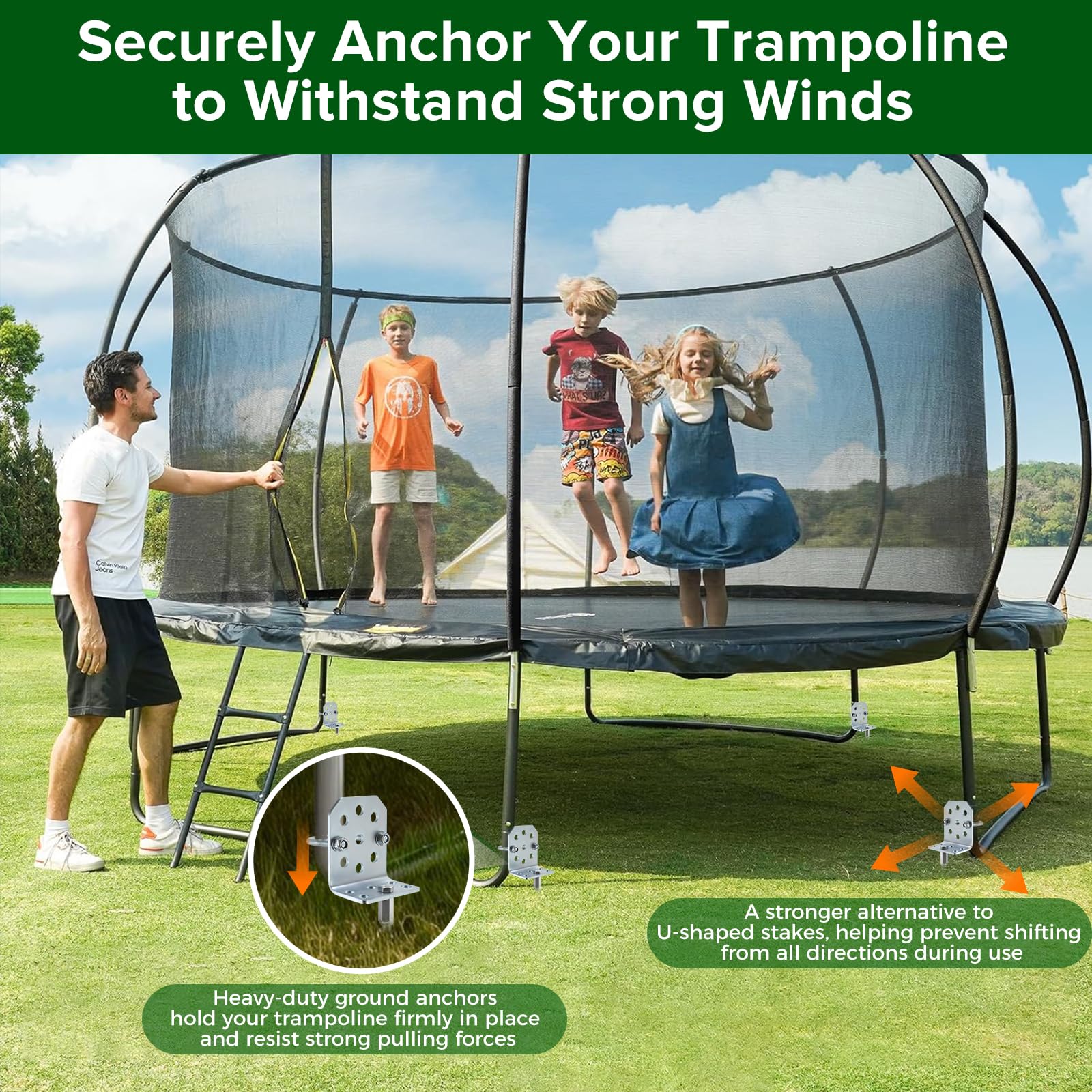 Set di ancoraggi per altalena, 50,8 cm, resistenti ancoraggi a terra con staffe a L e adattatore per trapano, ancoraggio a terra a spirale completamente saldato per capannoni, trampolini