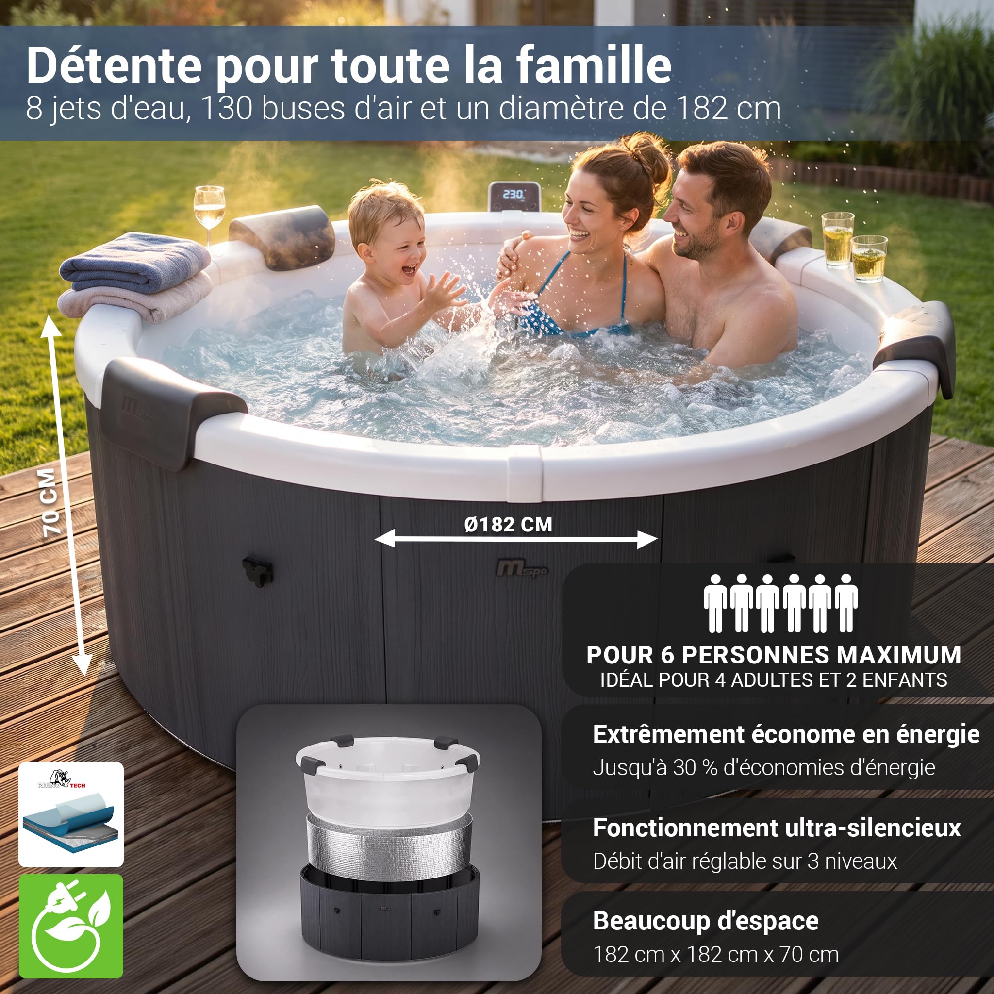 Miweba Whirlpool MSpa Denver à paroi Rigide | Spa 6 Personnes Ø182x70 cm