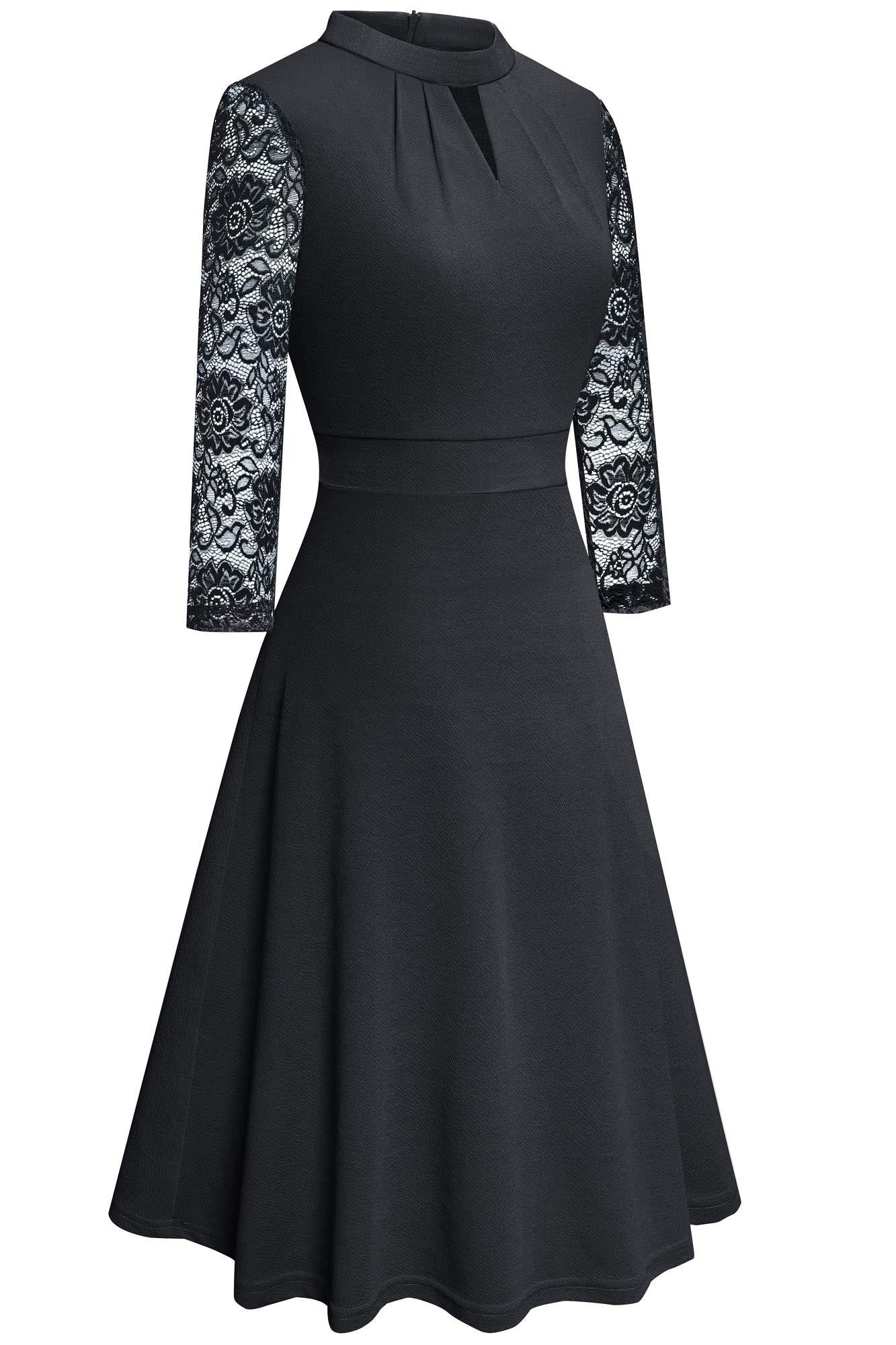 HOMEYEE Robe de Cocktail Plissée à Manches en Dentelle Creuse pour Robe Soirée Femme A234