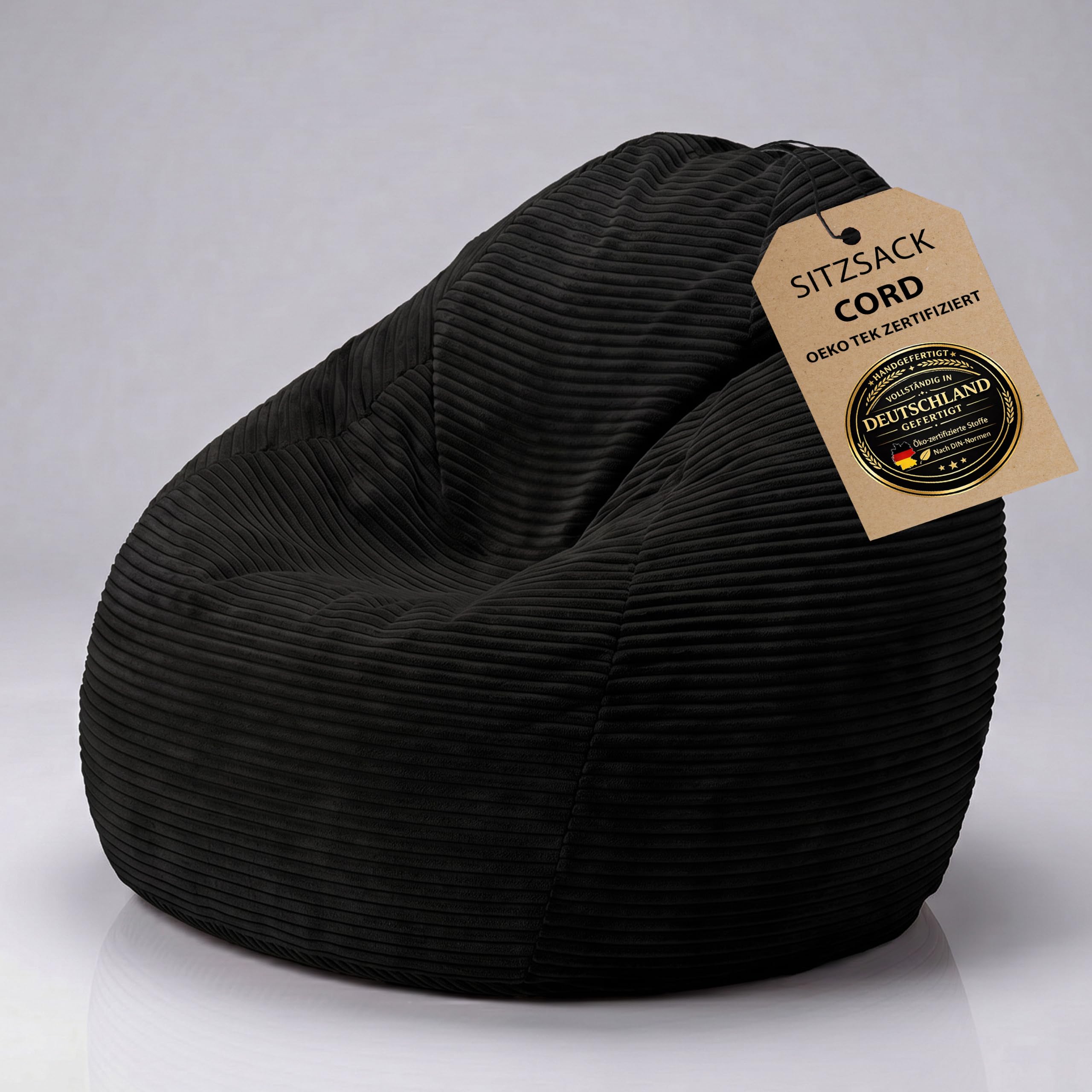 BuBiBag Sitzsack Cord – Bean Bag mit Füllung, fertig befüllt & Öko-Tex Zertifiziert, handgefertigt in Deutschland – Indoor Gaming Sessel, Bodenkissen & Sitzkissen für Kinder & Erwachsene