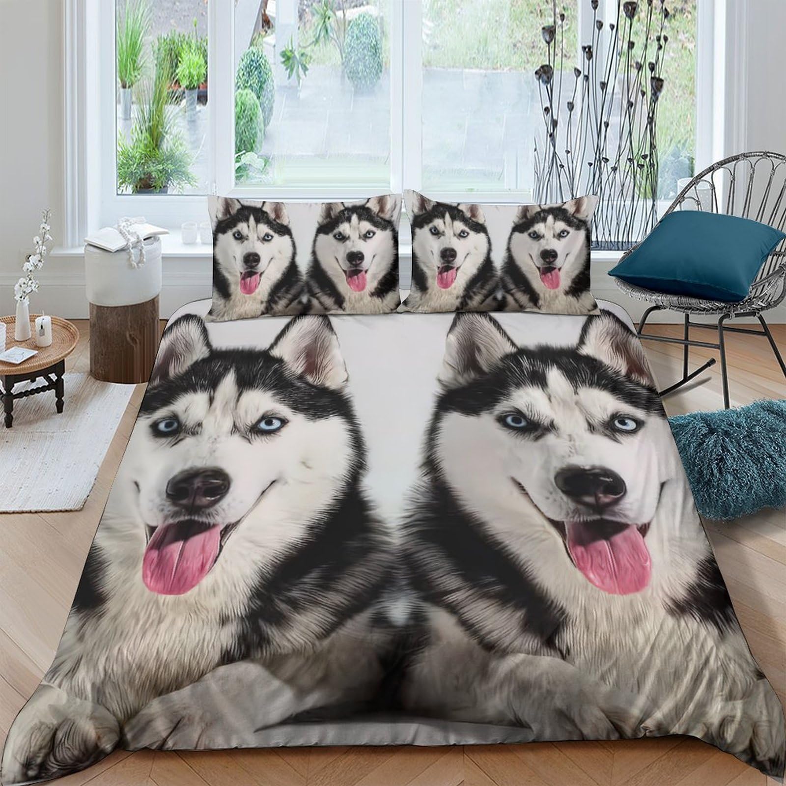 Ctjqhvkz Style-6 3D Printed Husky Dog Fitted Sheet Microfiber Soft Bed Cover Realistic Animal Mattress Cover For Bedroom Decor Single（135X200cm）