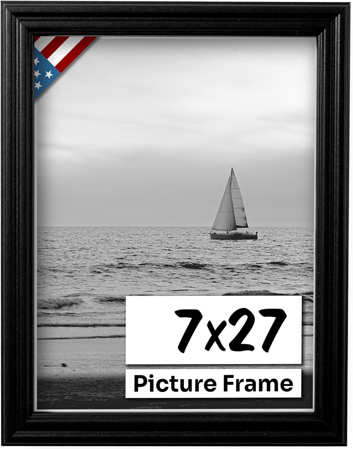 Black 7x27 Picture Frame .75" Inch Wide - Black Wall Decor Handmade Solid Wood Frames with Preinstalled Hangers and UV Blocking Plexiglass 27x7 Frame
