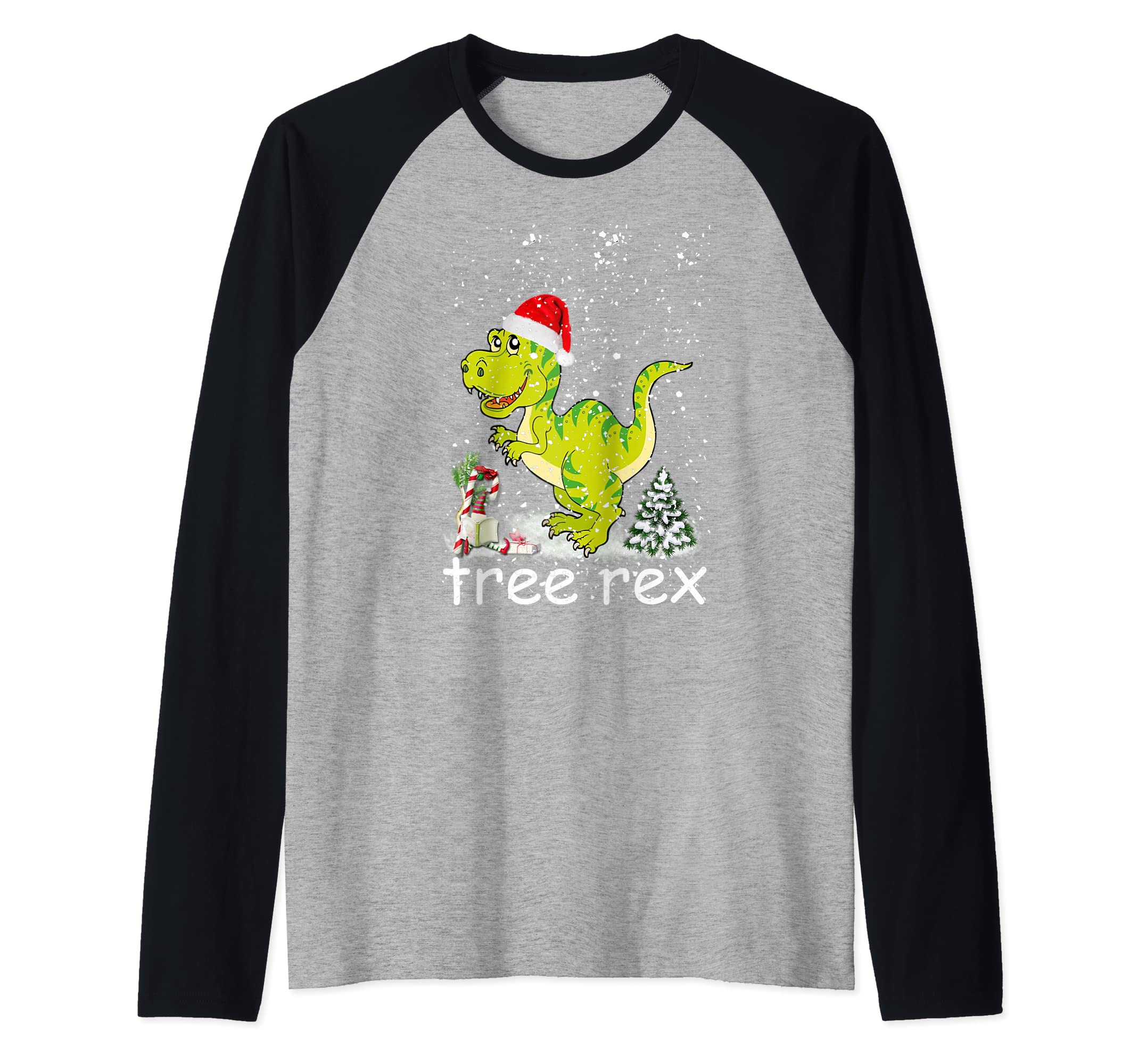 Tree Rex Christmas Dinosaur Tree Lights Product Raglan Baseball Tee