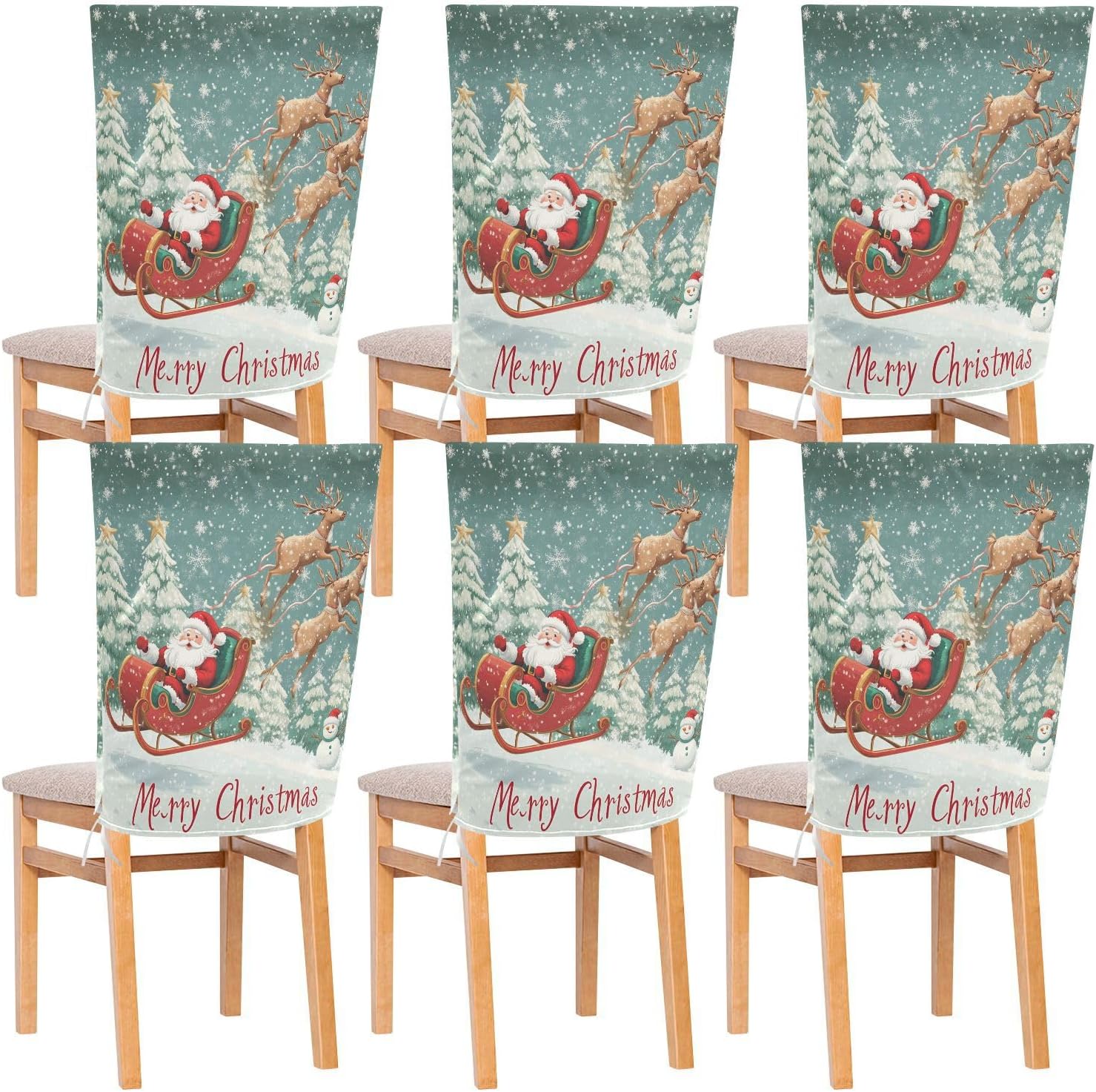 MNSRUU Christmas Chair Back Cover for Dining Room,Santa Claus Chair Slipcovers Set of 6, Snowman Chair Cover for Kitchen Hotel Holiday Party Decor,212
