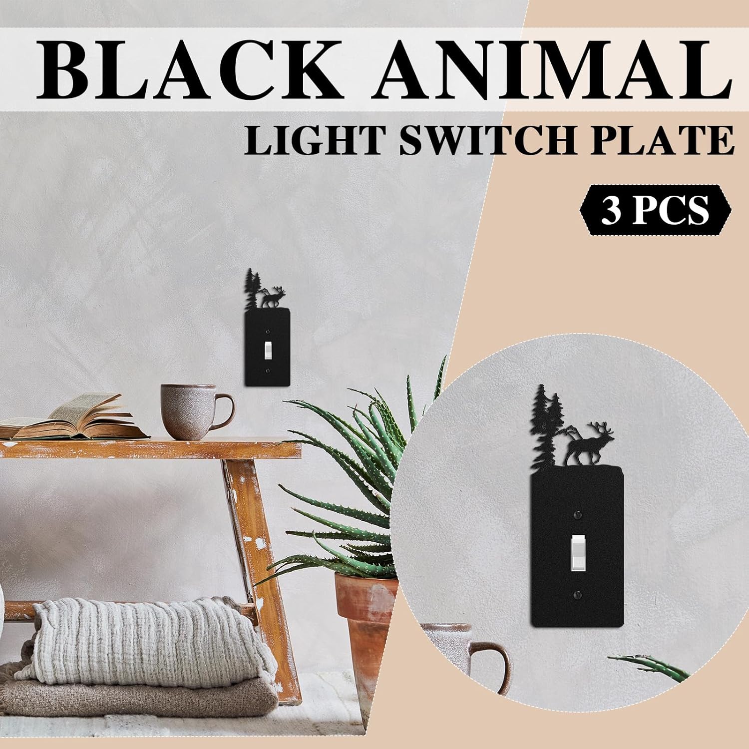 Flutesan 3 Pieces Metal Bear Light Switch Cover Plate Rustic Toggle Moose Light Switch Cover Cute Nature Animal Mountain Outlet Plate Decorative for Bedroom Home Office (Exquisite)