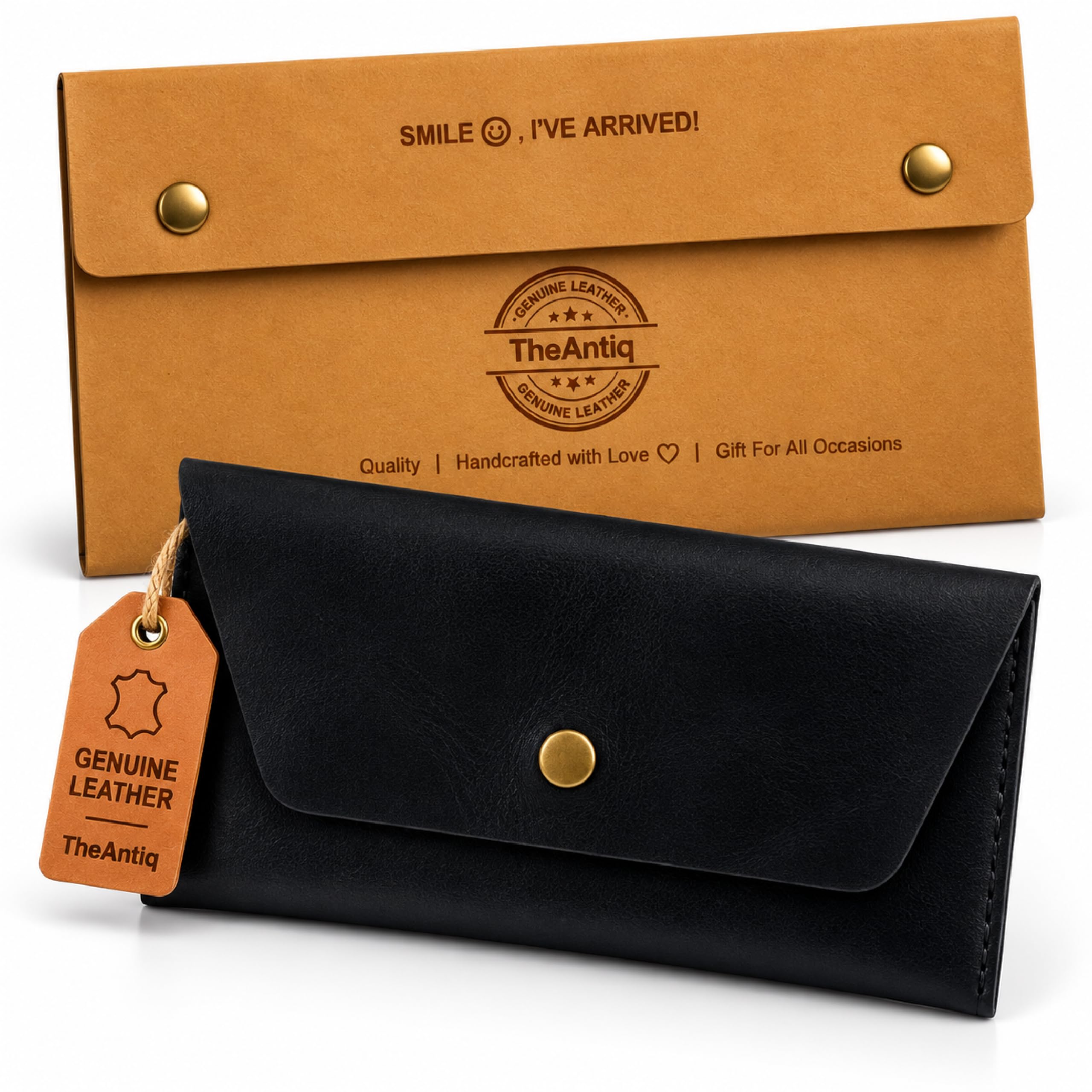 Leather Currency Pouch Cash Envelope Wallet for Men &amp; Women- Black