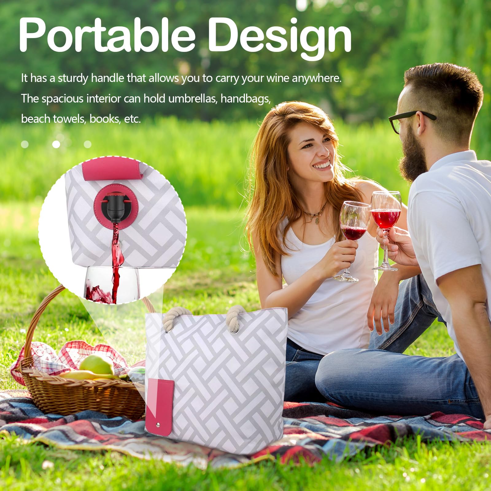 Bolsa De Vino, Bolsa De Picnic Bolsa De Vino De 2000 Ml con Dispensador Bolsa Dispensadora De Vino PortáTil con 3 Tanques Interiores para Playa Viajes Conciertos Acampadas 42,5 X 31,5 Cm Gris