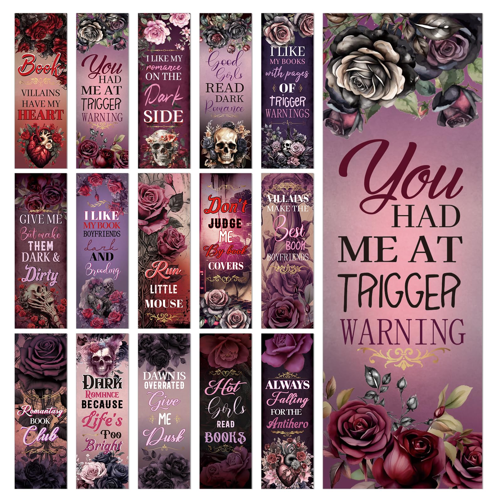 Wxiben Dark Romance Bookmark Gifts - 150 Pcs Dark Romance Merch Book Marks Skull Flower Bookmarks Page Marker Clip Gift for Women Men Book Lover