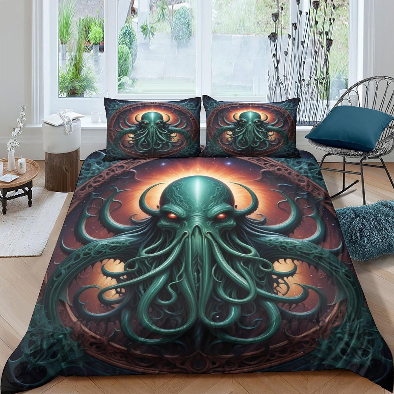 Ctjqhvkz Style-3 3D Printed Cthulhu Mythos Fitted Sheet Microfiber Breathable Gothic Octopus Mattress Cover For Bedroom Home Decor Single（135X200cm）