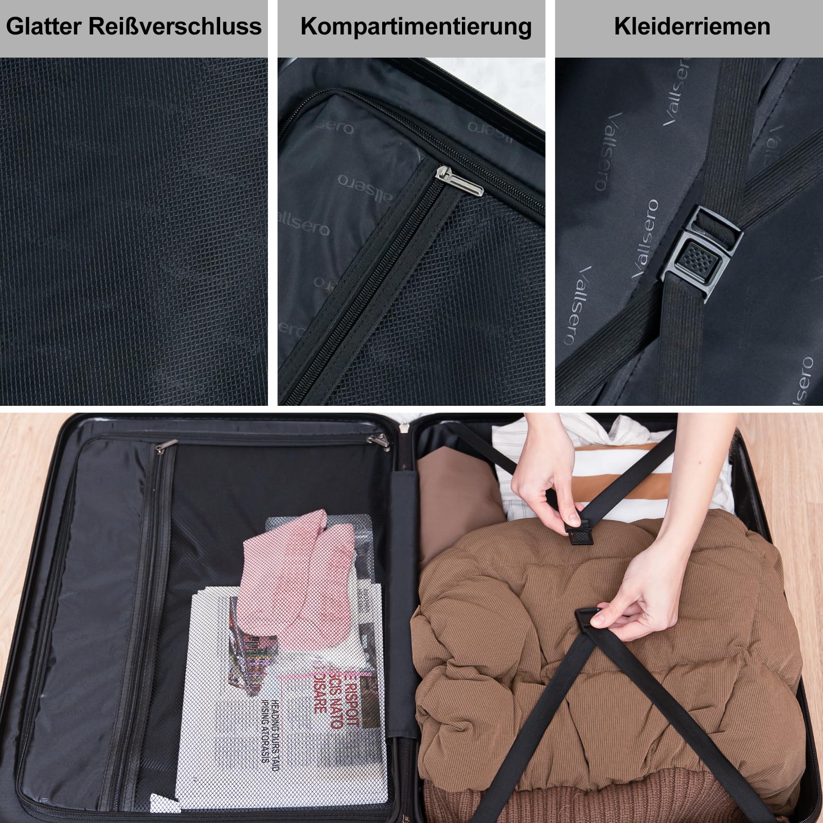Set Valigie, Valigia, Set di 5 Valigie, Rotelle Girevoli 360°, Maniglia Telescopica Regolabile, Materiale ABS, Borsone da Viaggio Espandibile per Palestra e Borsa da Toilette (Dark)