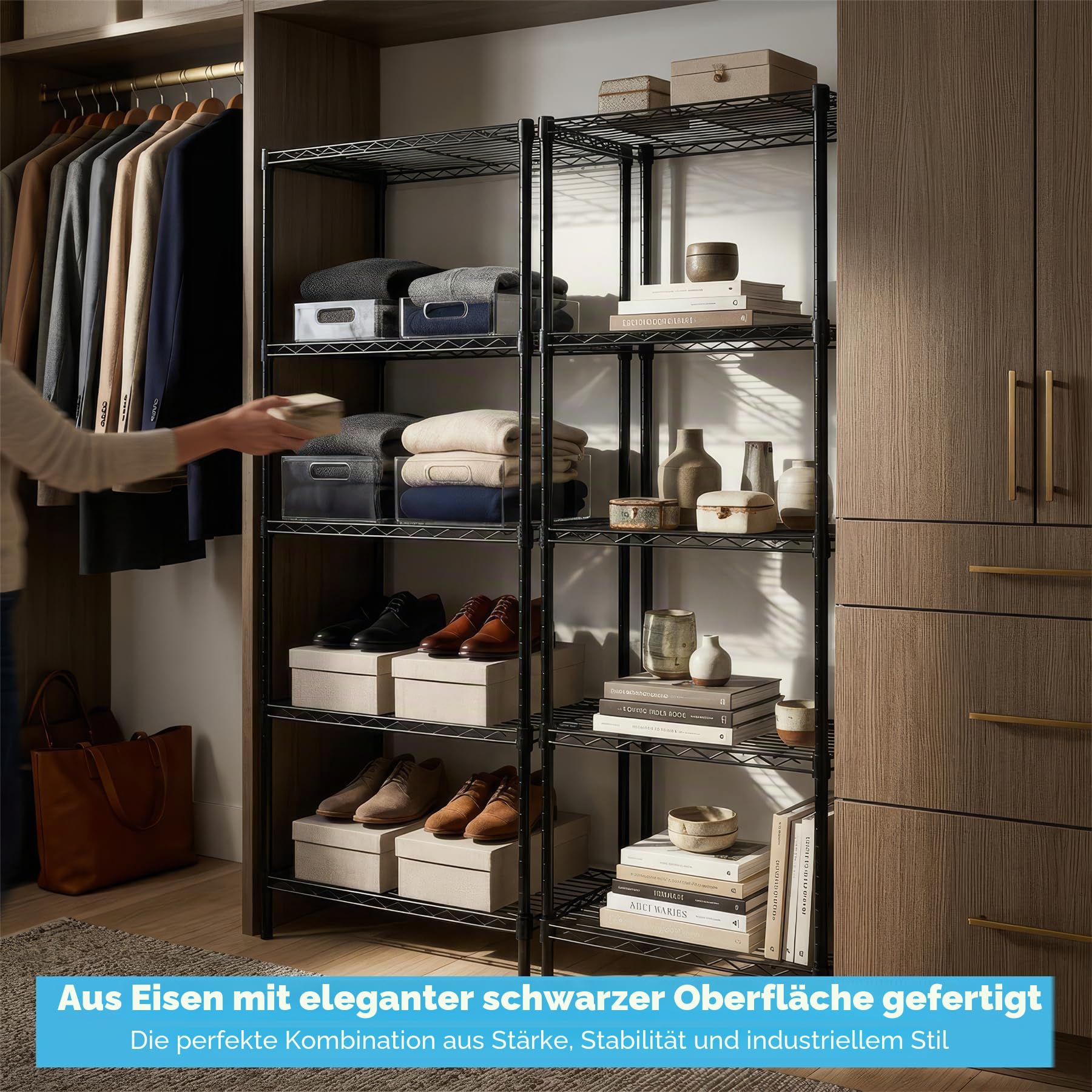 Harbour Housewares 6. Ebene Verstellbares Drahtregal - Schwarz - 1x Stehen Metall 6 Regal Küche Garage Badezimmer Bücherregal Lagerung Gestell