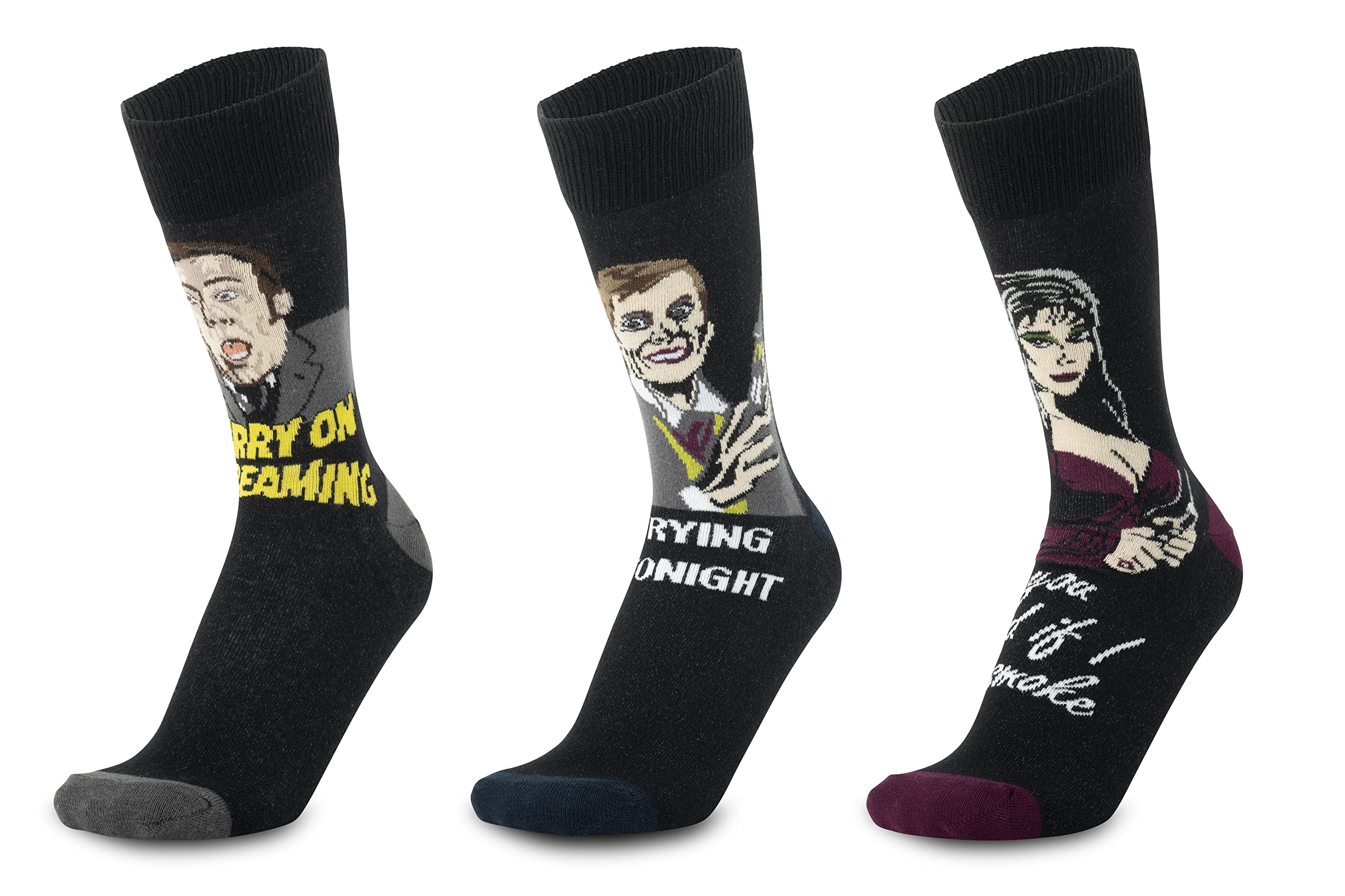 Sporting Profiles Men's Black Carry On Screaming Classic Film Official Socks Triple Pack - Kenneth Williams Harry H Corbett Fits Sizes 6-11