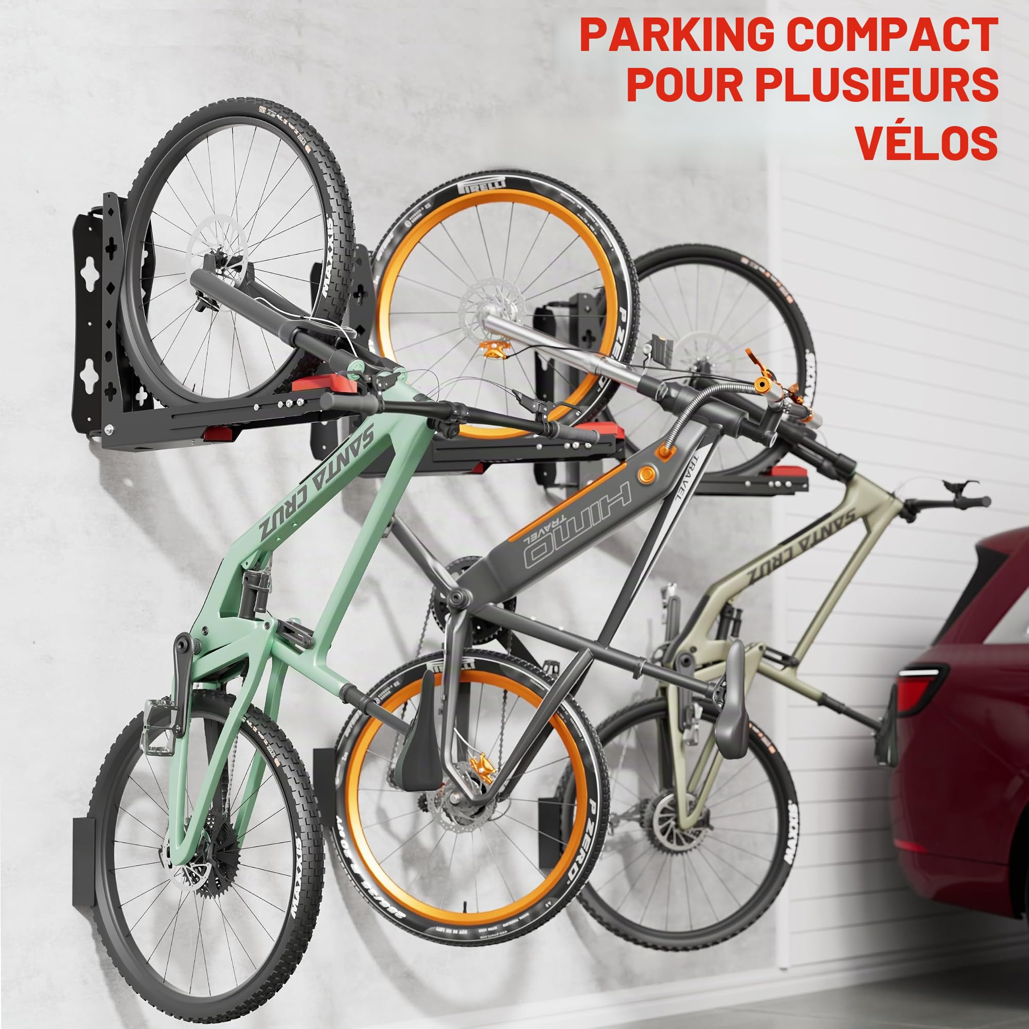 Support mural pivotant pour vélo, support mural pour vélo peu encombrant pour le garage, facile à accrocher et à décrocher, peut supporter jusqu'à 35 kg, pour vélos de 24 à 29 pouces (1)