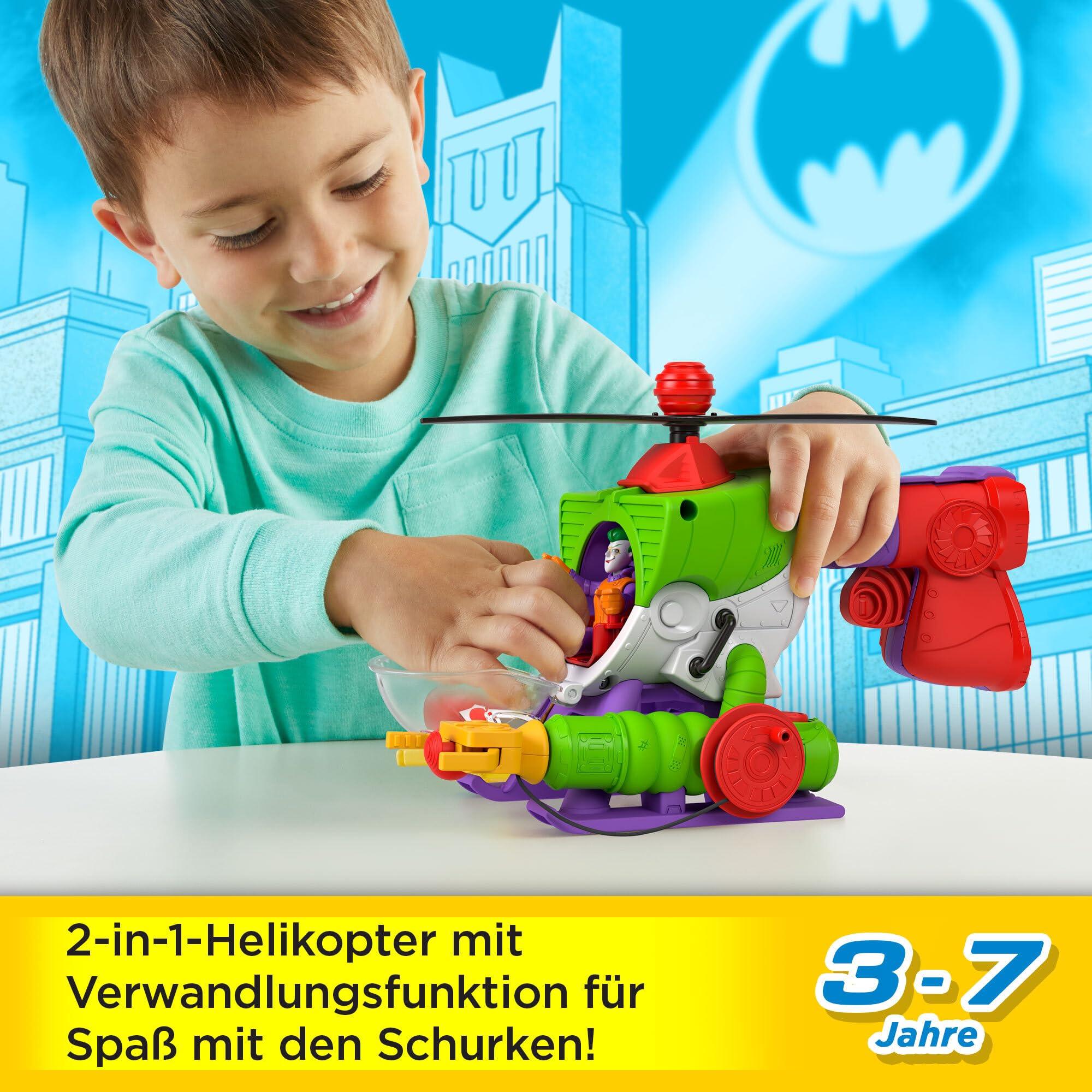 Fisher-Price IMAGINEXT DC Super Friends Joker Robocopter - 2-in-1-Helikopter mit Verwandlungsfunktion und Geschosszubehör, inklusive Joker-Figur und Power Pads für Kinder von 3 bis 8 Jahren, HMV09