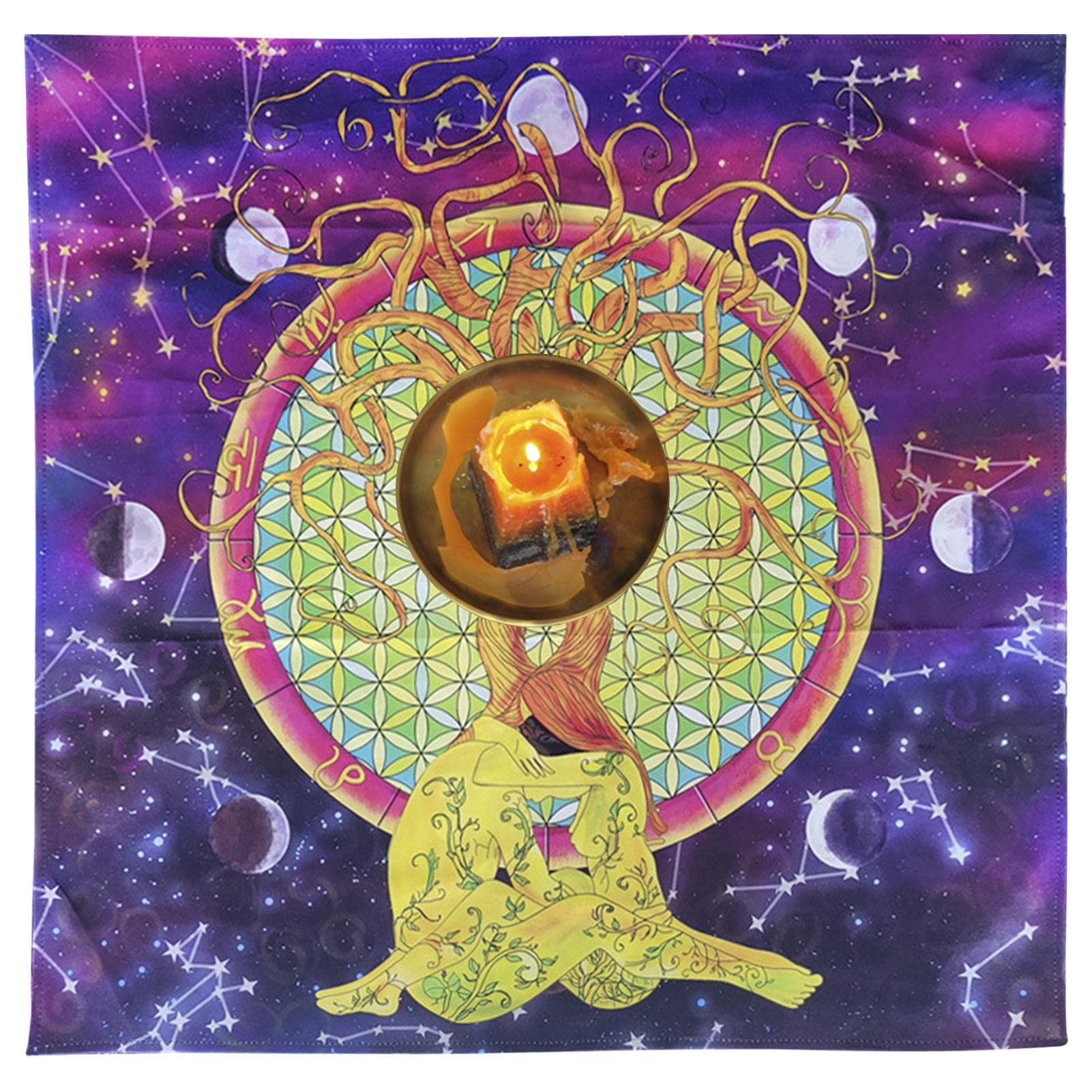 Tarot Card Cloth,Dutchwool Tarot Cloth for Reading | 25x25in Altar Supplies Tarot Card Accessories Life Starry Tree Moon Flower for Tabletop Tarot Cards Altar Activities