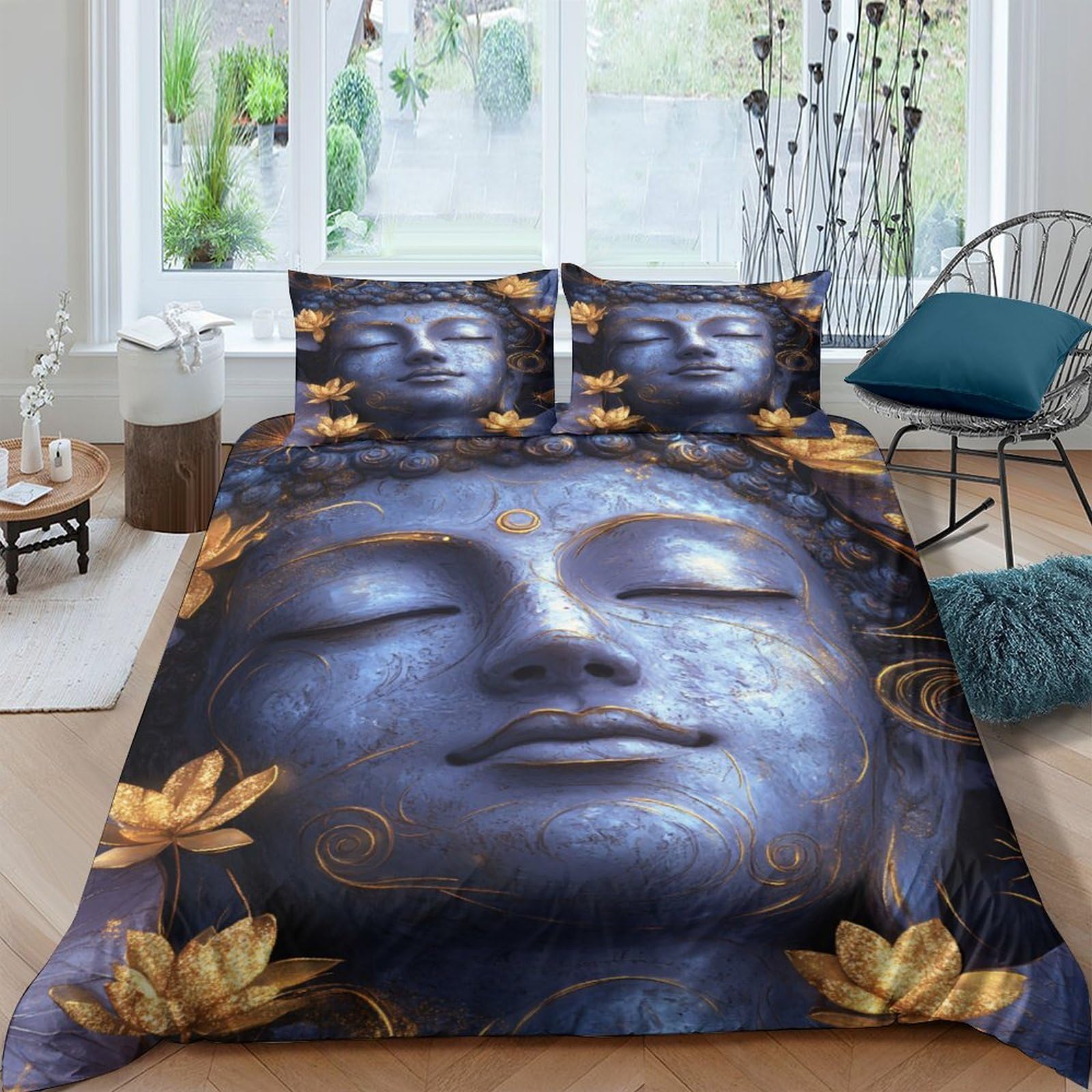 Ctjqhvkz Style-6 3D Printed Buddha Face Fitted Sheet Microfiber Lotus Flowers Bed Cover For Bedroom Dorm Mattress Protection Decor Single（135X200cm）