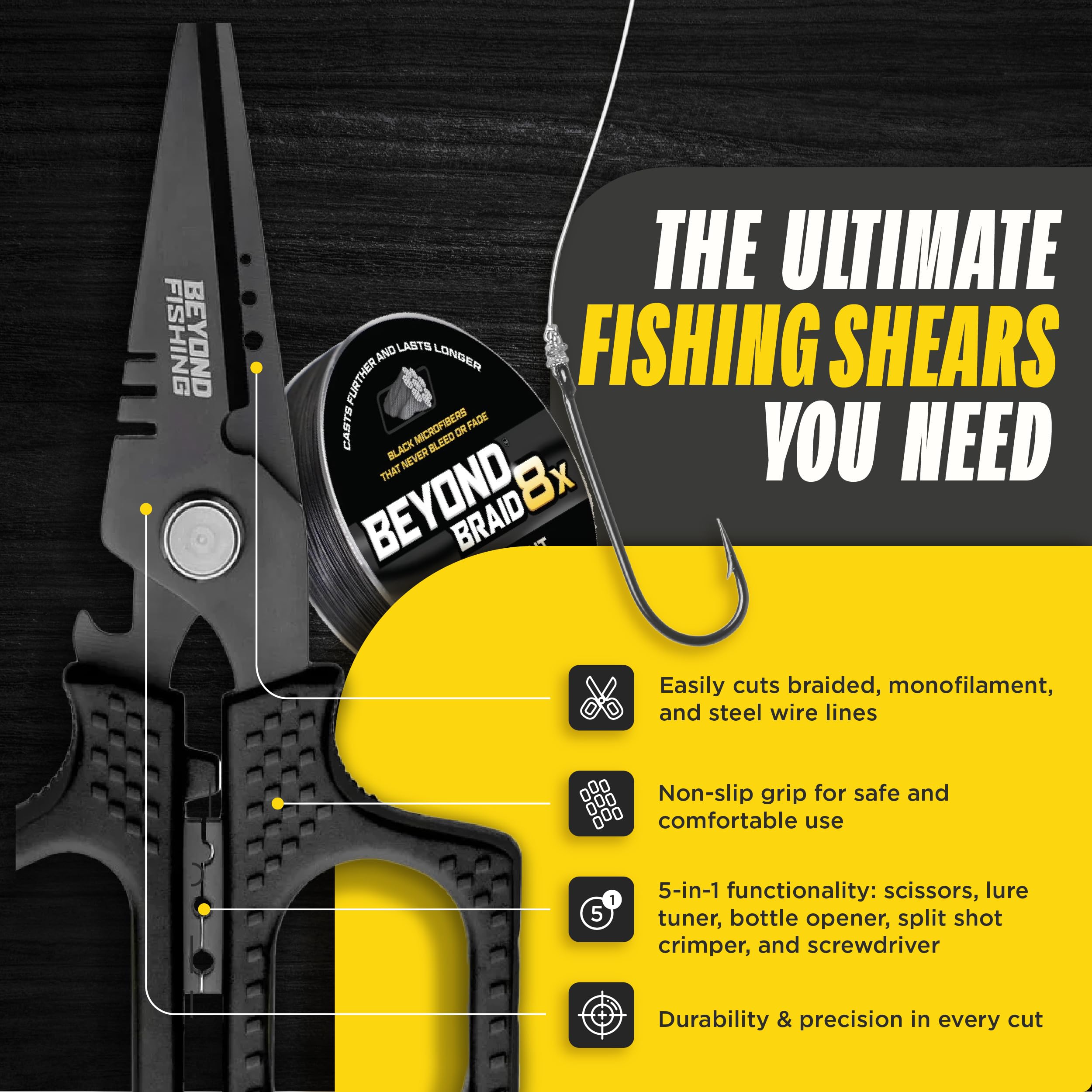 Beyond Fishing Ciseaux professionnels Noir 16,5 cm