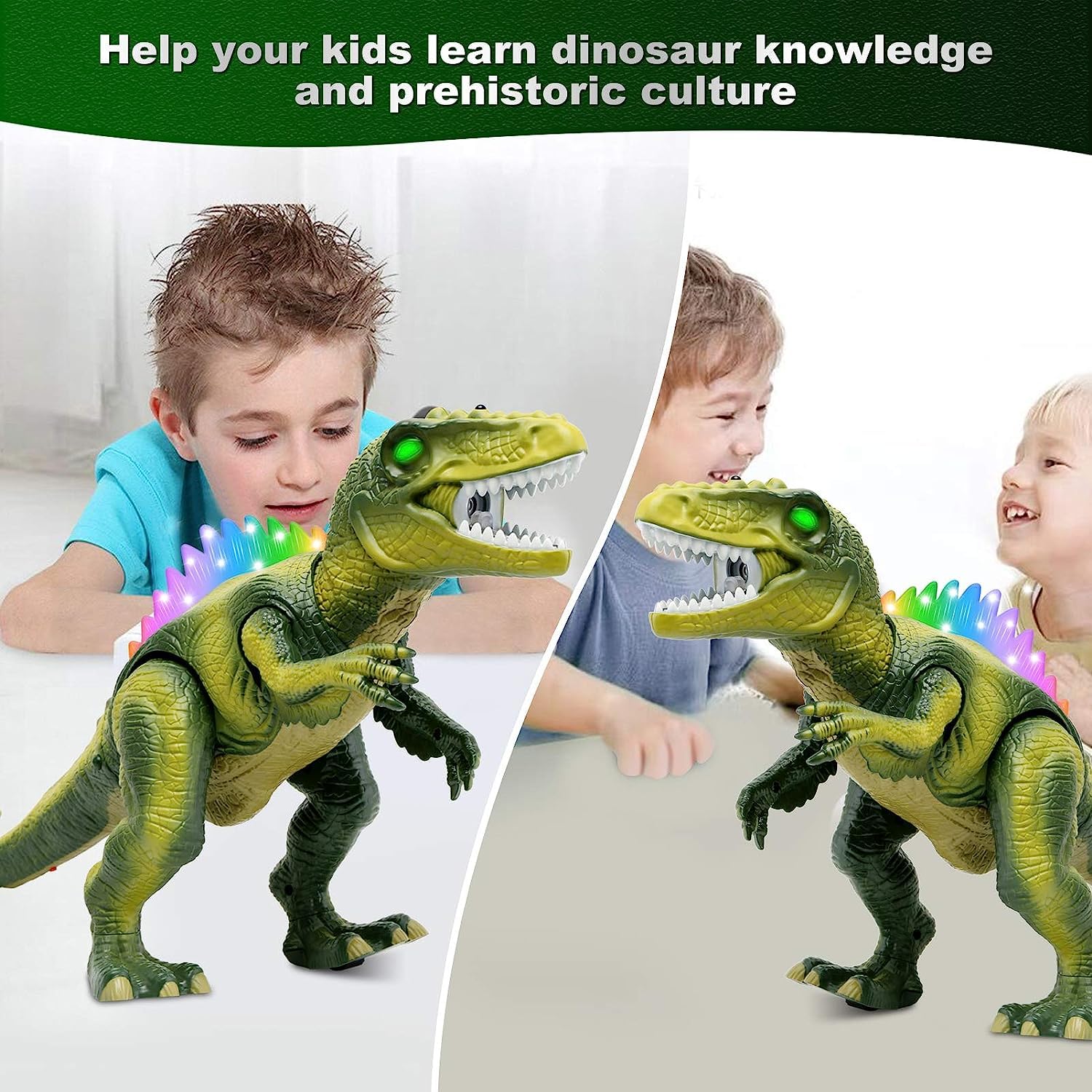 EUPHORIA Rk Toys Trending Smoke Remote Control Dinosaur for Kids With Light Up Eyes & Roaring Sound, Walking Robot, Big RC, Large 17In Realistic Dilophosaurus 4