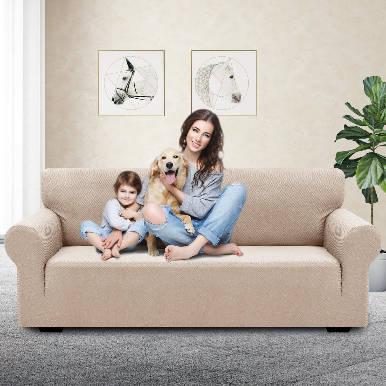 YSTELLAA Stretch Bankhoes 3 Zits, Elastische Bankhoezen Voor Woonkamer, 1 Stuks Universele Rekbare Armsteun Sofahoes Met Anti-slip Schuim, Krasbestendig Meubelhoes Voor Bank, Boon Groen