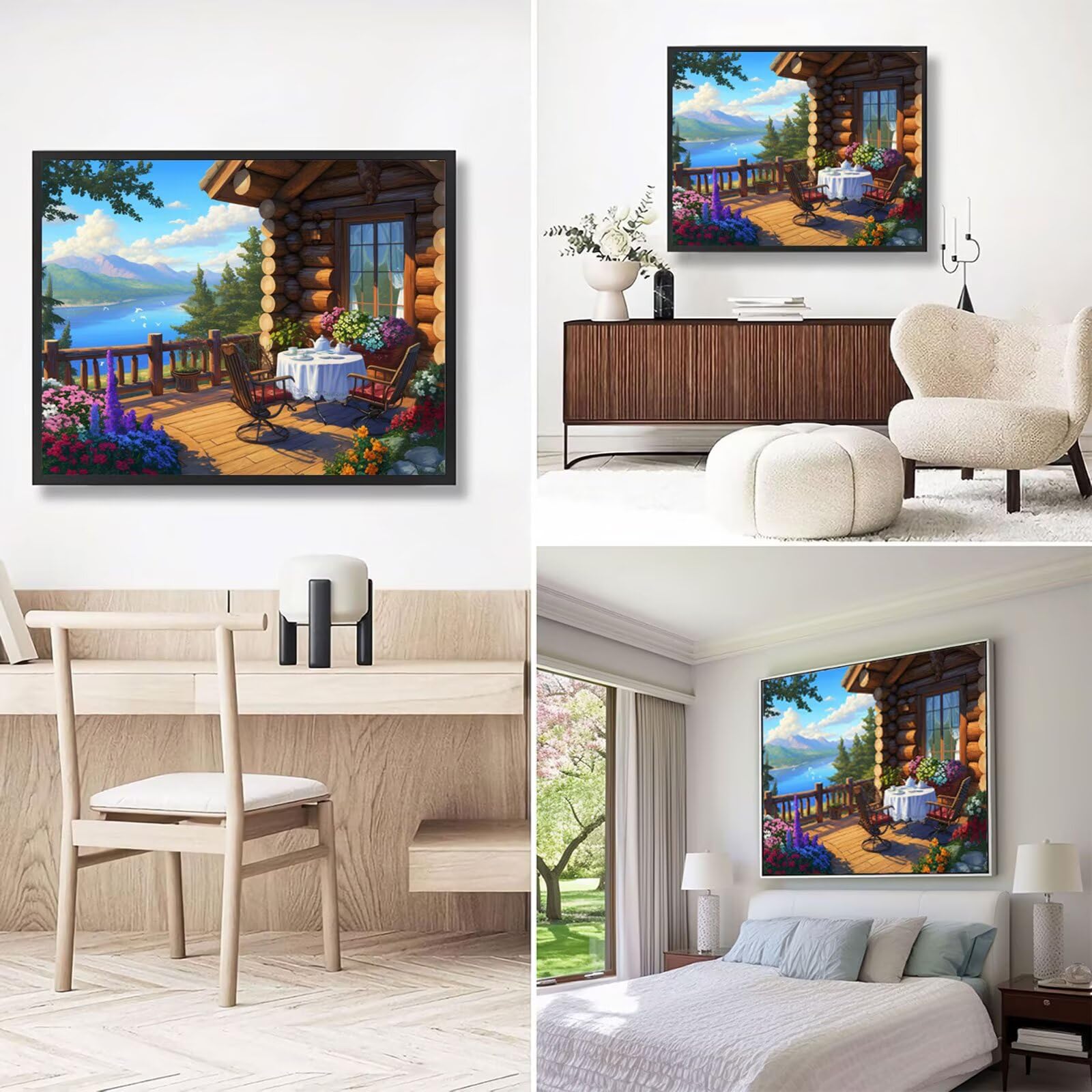 Dipingere con i Numeri Adulti Mare Dipingere con i Numeri Casa di legno Paint by Numbers Hobby Creativi Adulti Fai Da Te Tela di Pittura a Olio Kit, Decorazioni Regalo 60x90cm Senza Cornice Y3-401