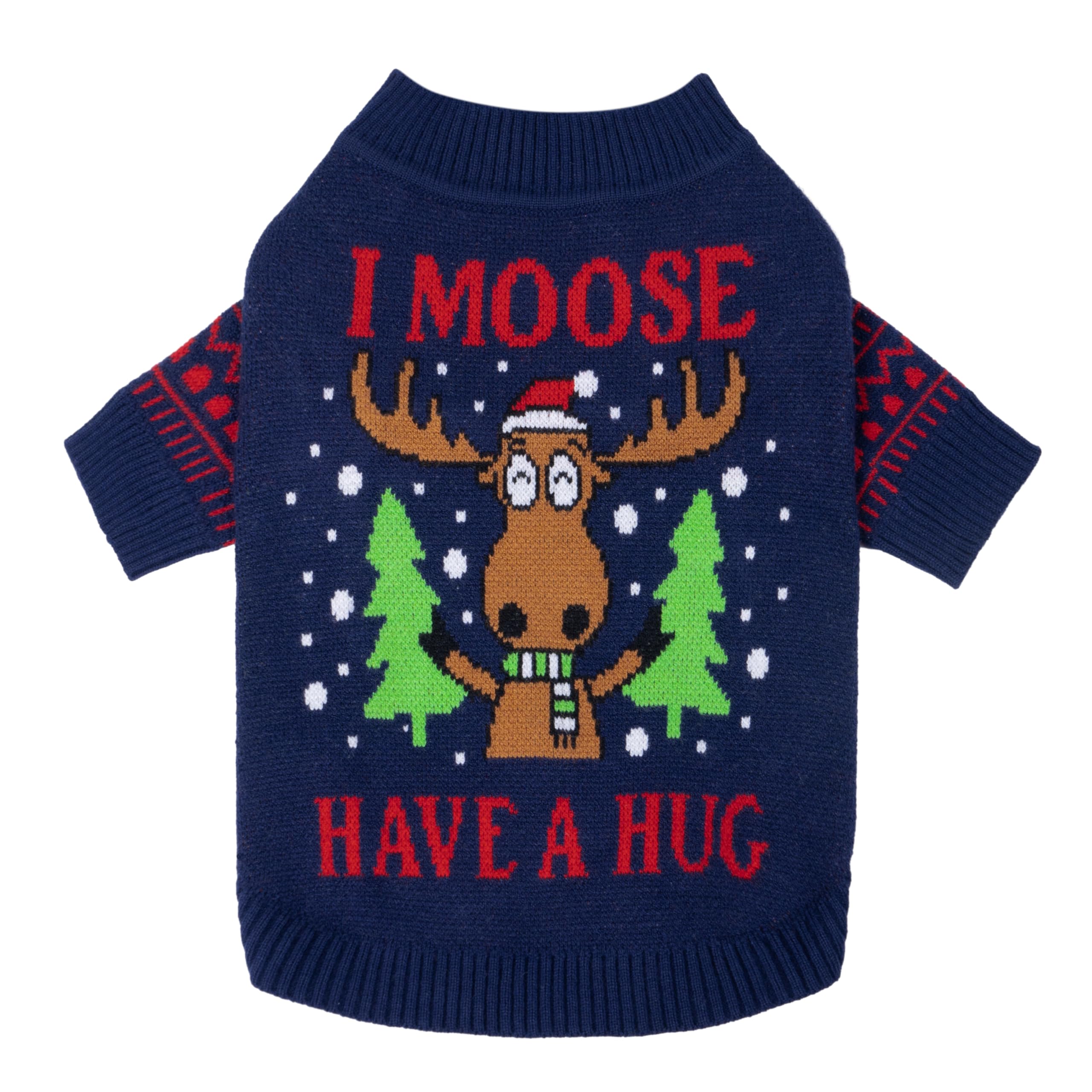 Fitwarm Funny Moose Dog Ugly Christmas Sweater, Winter Dog Clothes for Small Dogs Girl Boy, Pet Xmas Outfit, Navy, Large