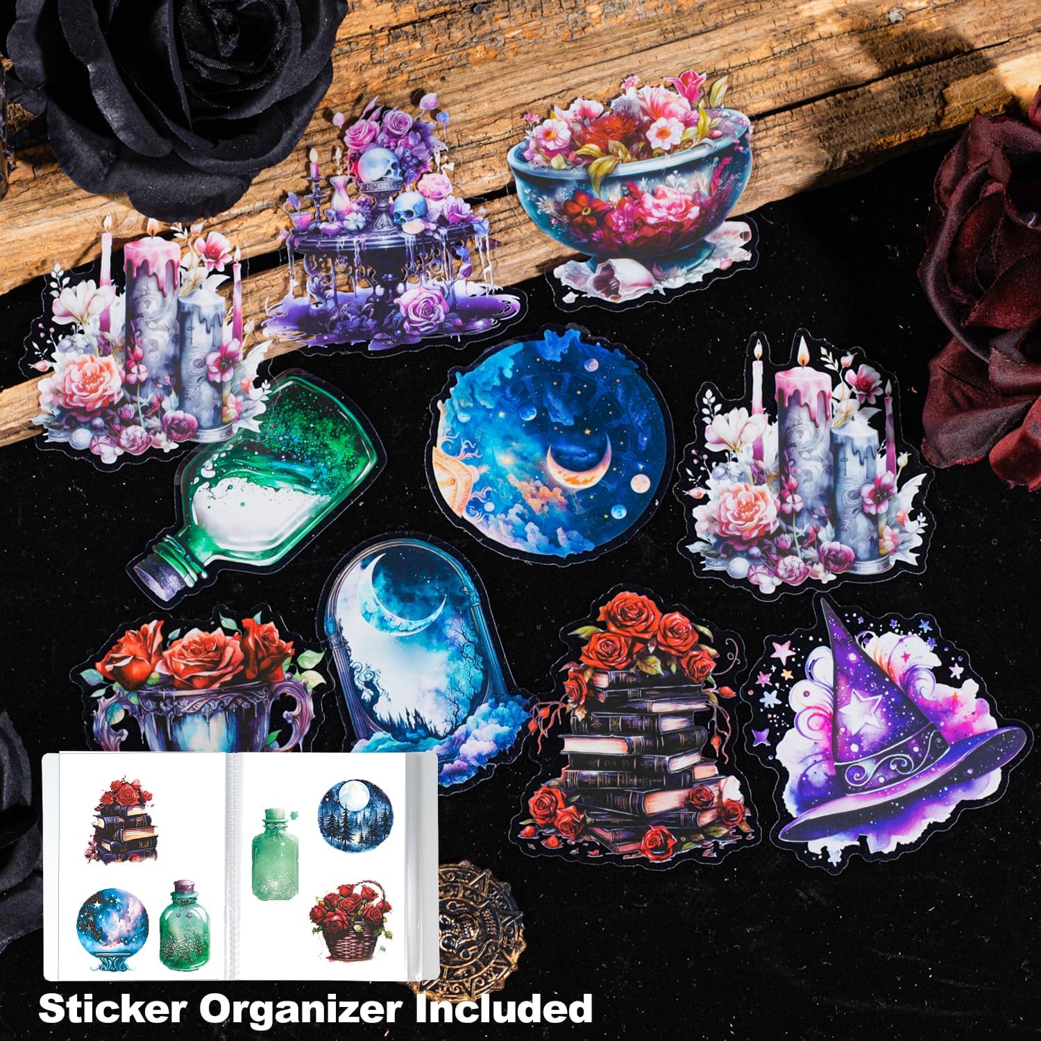 180Pcs Magic Stickers - Scrapbook Stickers Kit for Journaling, Ephemera Packs for Junk Journals, with Organizer
