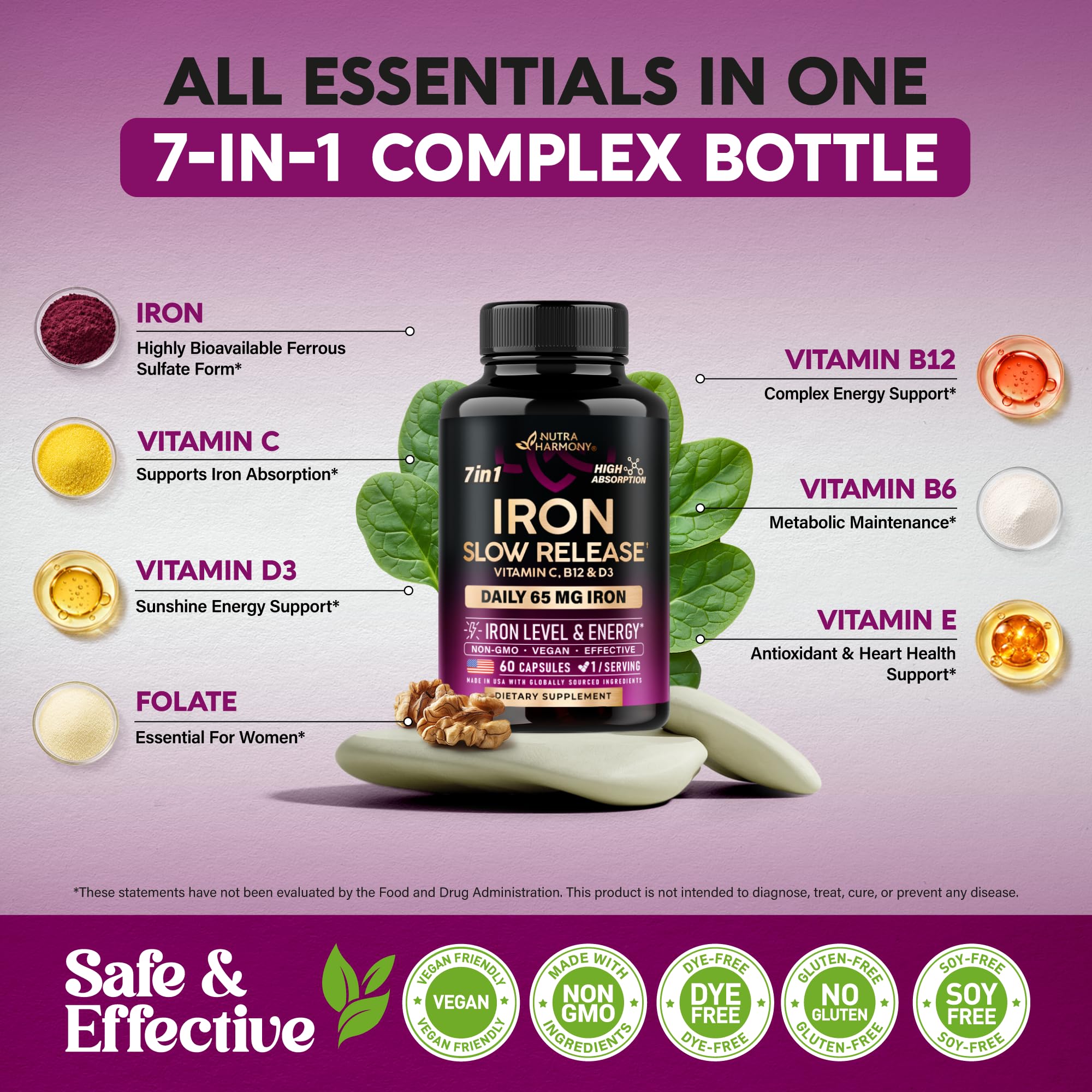 Iron Supplement for Women - Iron 65mg (Ferrous Sulfate 325mg) - 60 Caps — Amazon image 6