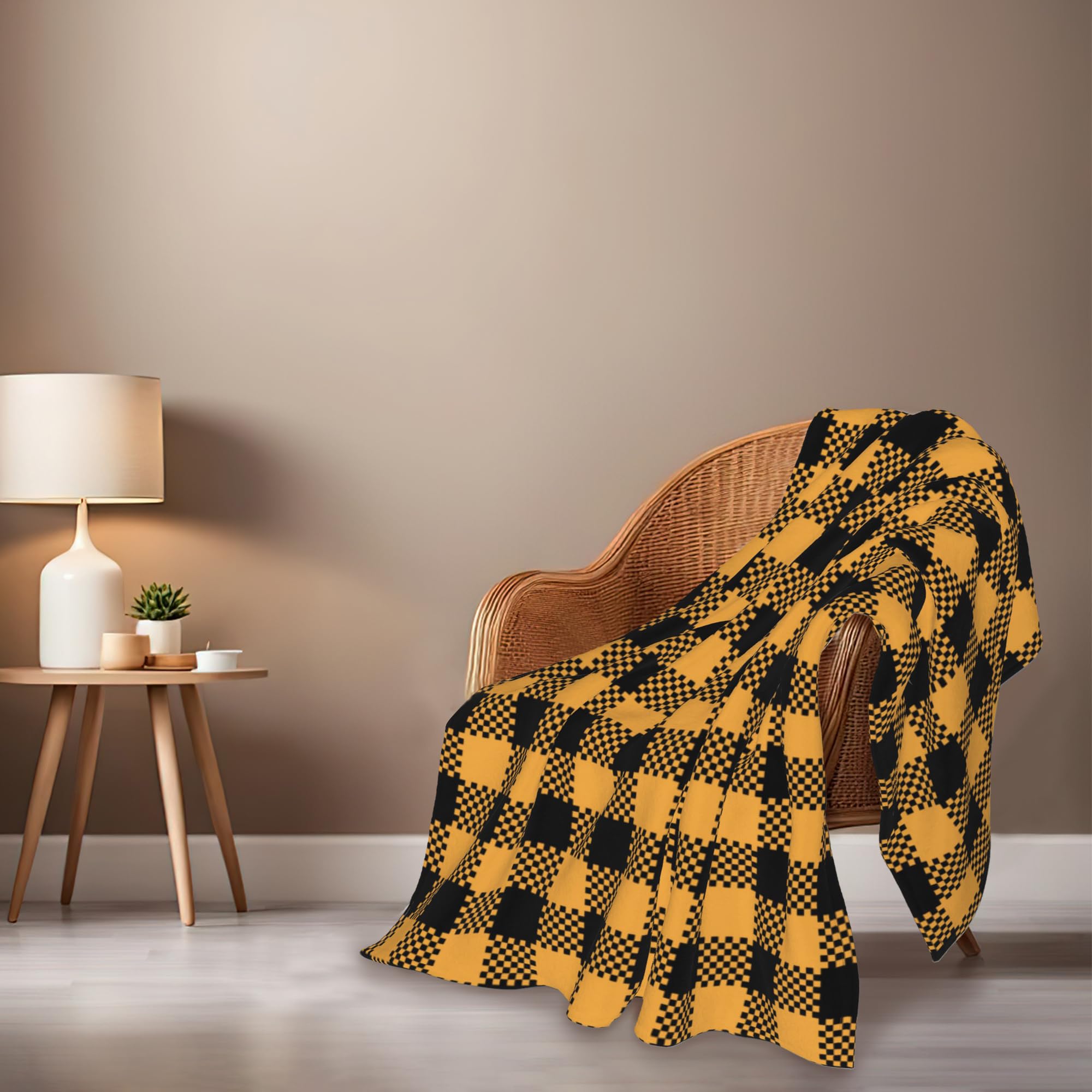 Manta de cuadros escoceses negros y naranjas, manta de franela naranja para Halloween, unisex, manta ligera y suave para niñas, niños y adultos, sofá de 50 x 60 pulgadas