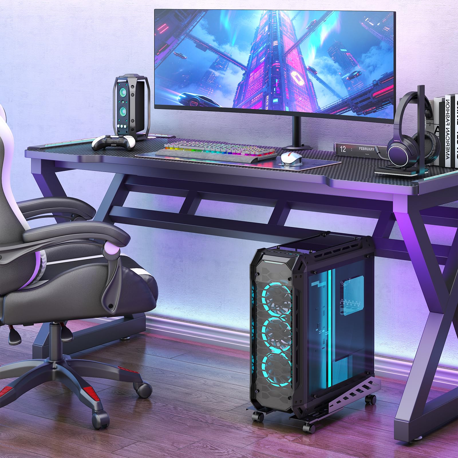 PUTORSEN Soporte para PC con Ruedas, Soporte para Torre de PC, Soporte móvil para CPU, Soporte Universal para CPU con Ancho y Largo Ajustables - Negro