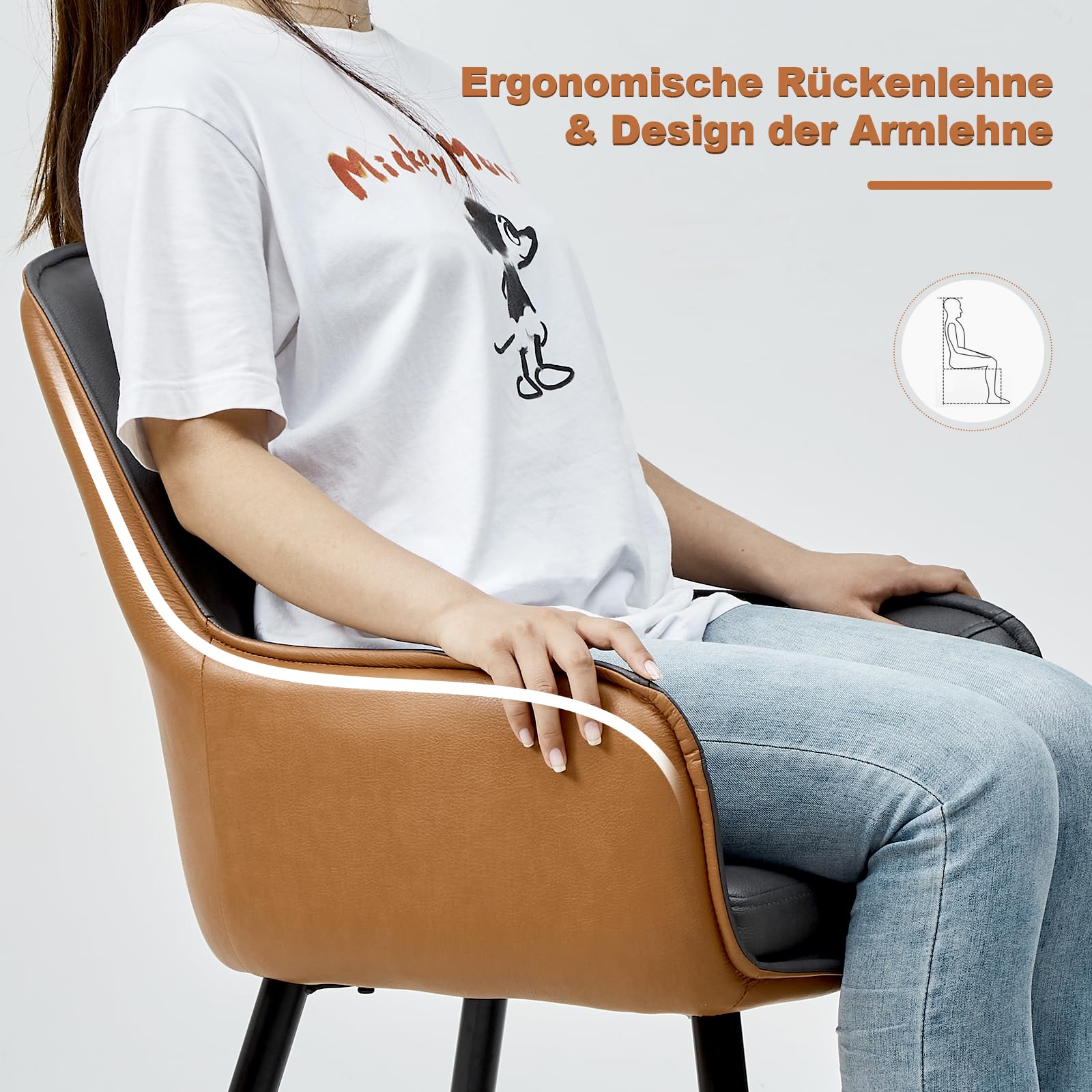 TUKAILAi Set Di 2 Sedie Da Pranzo In Pelle Grigia Con Braccioli – Design Moderno Con Gambe In Metallo E Schienale Ergonomicamente Curvo Per Cucina E Soggiorno