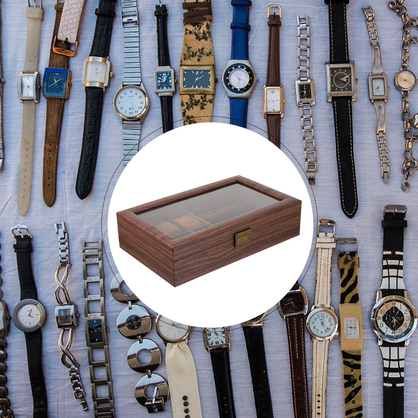 TOYANDONA Caja Organizadora y 3 Espacios Retro de Relojes y Gafas de Madera 6 Compartimentos Estuche Funcional para Almacenamiento y Exhibición para Relojes para Gafas
