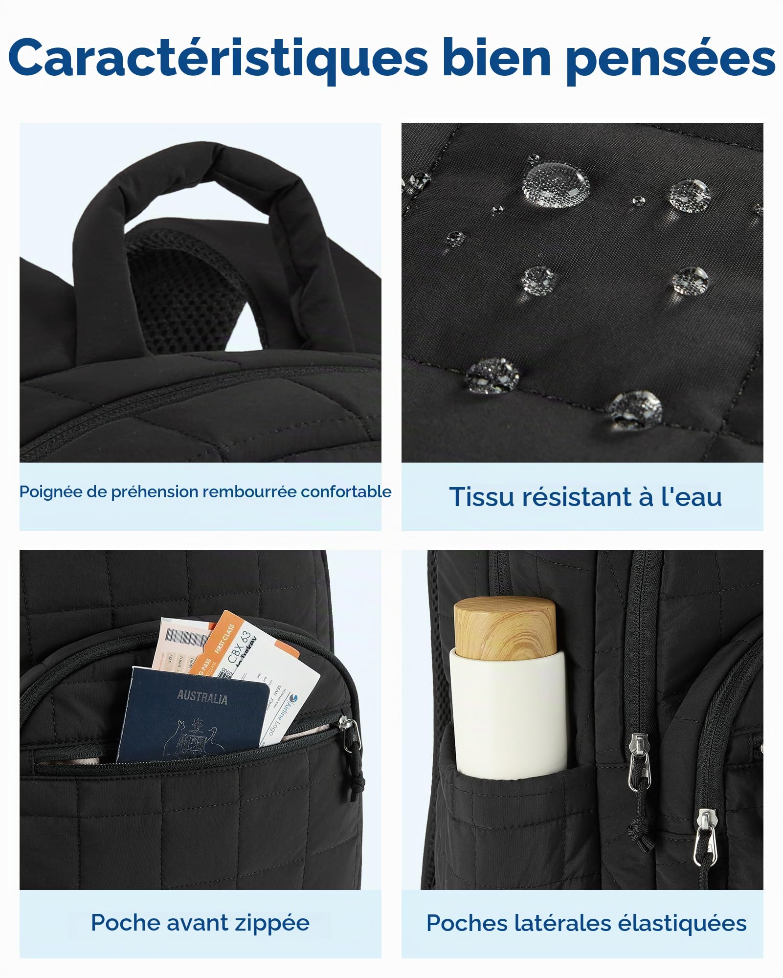 bagsmart Sac a Dos Femme,25L Sac a Dos Ordinateur Imperméable pour 15.6" Ordinateur Portable,pour Avion,Léger Voyage,Universitaire,Noir