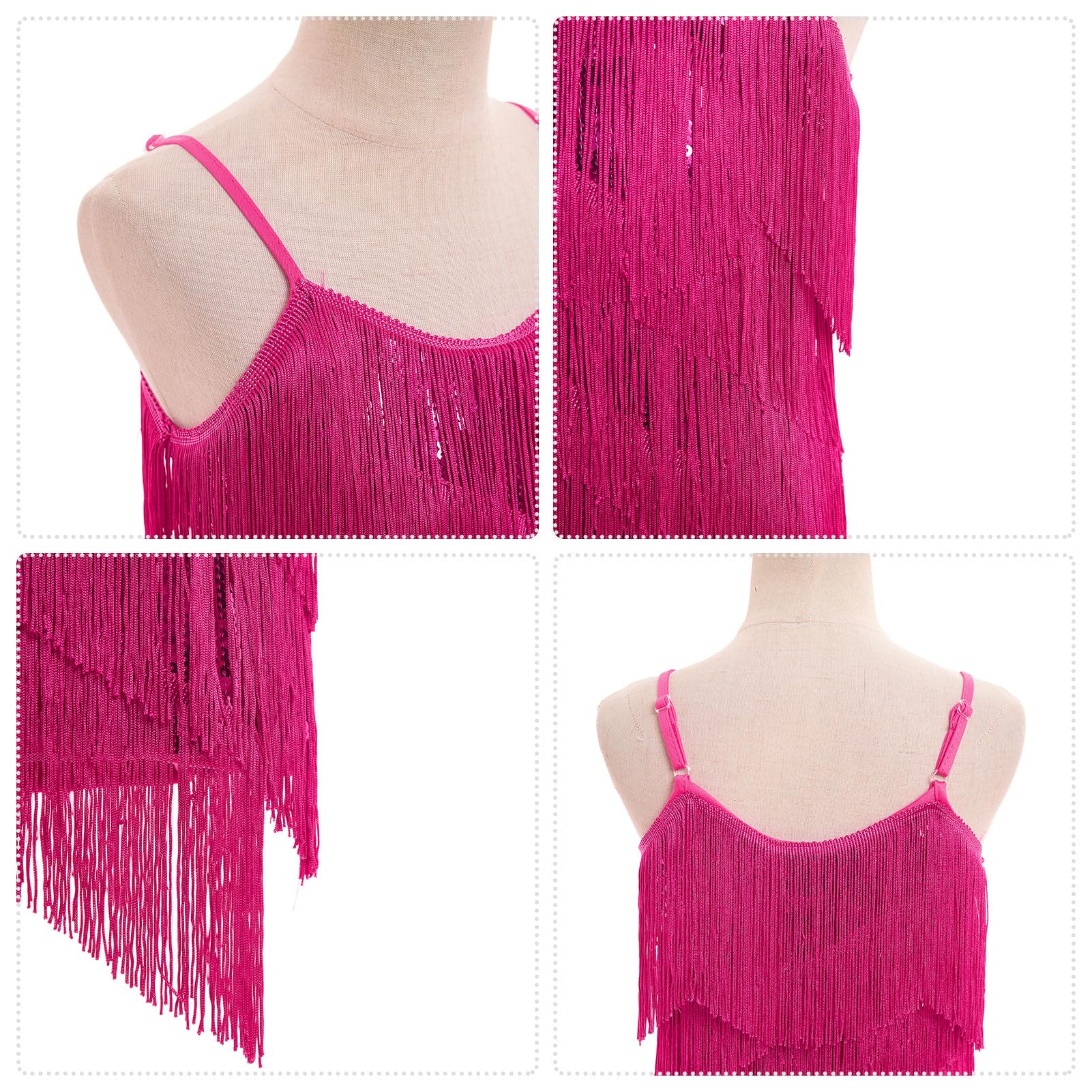 FYMNSI Latein-Tanzkleid für Mädchen, Ballsaal, Tanz-Outfit, V-Ausschnitt, glitzernde Pailletten, Quaste, Fransenkleid, Tanzkleidung