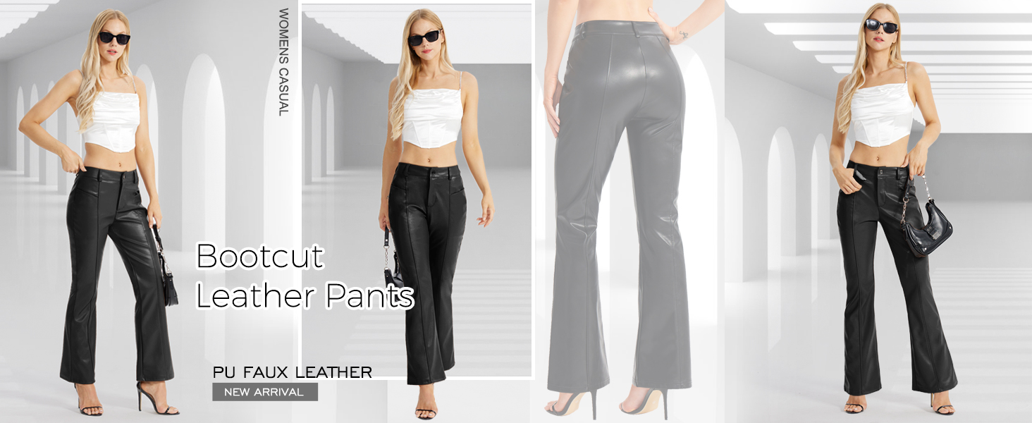 VILIGO Black Faux Leather Pants for Women Casual Bootcut Leather 