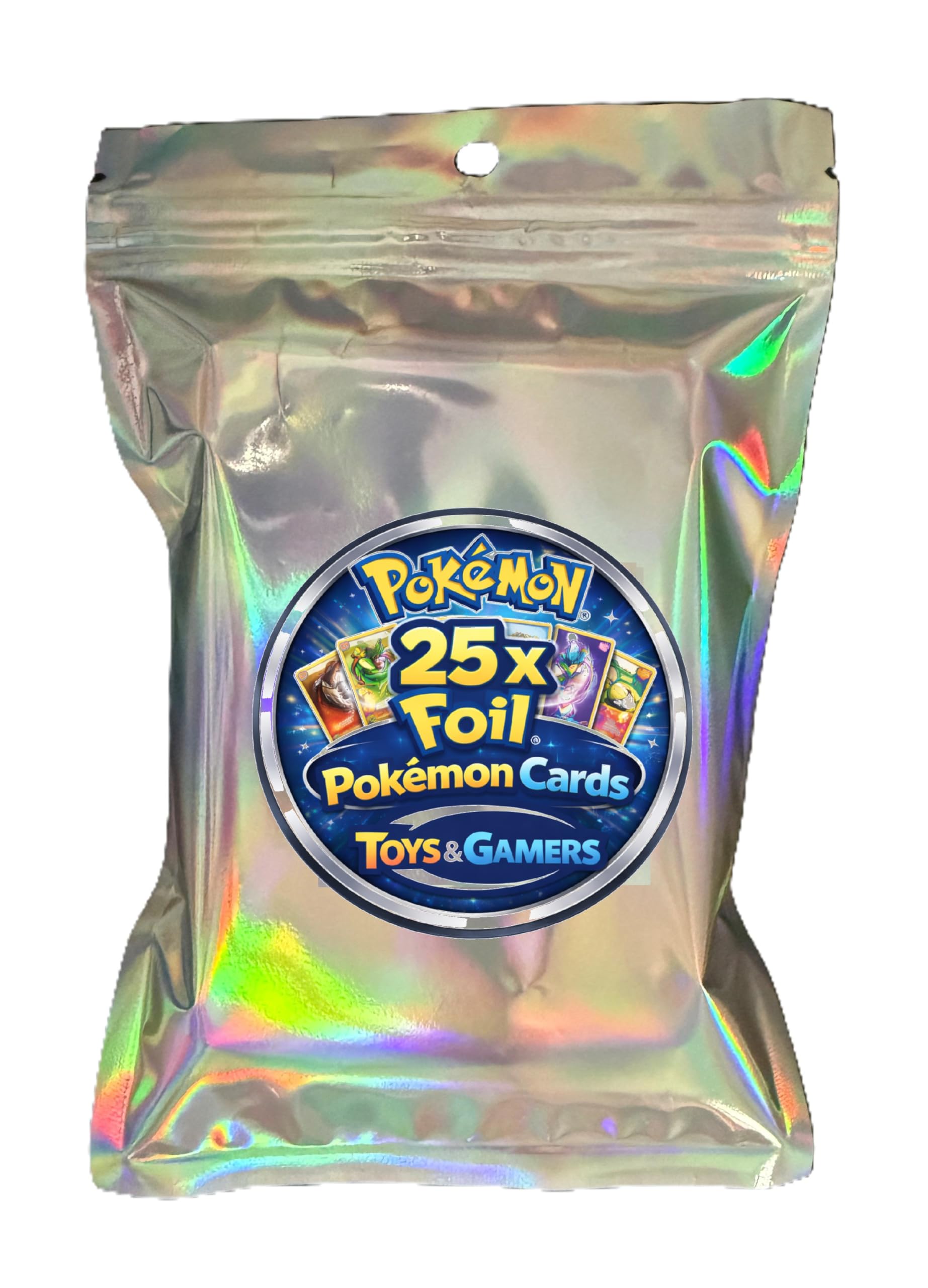 25x Foil Pokémon Cards Bundle | All Holo Shiny Assorted Lot | Official Foils From TCG Packs in Iridescent Bag - Toys & Gamers