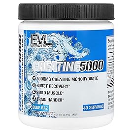 Evlution Nutrition Creatine 5000 - Supports Faster Recovery, Lean Muscle Growth & Performance - Pre & Post Workout Powder - 5000mg Pure Creatine Monohydrate Per Serving - 40 Servings - Blue Raz