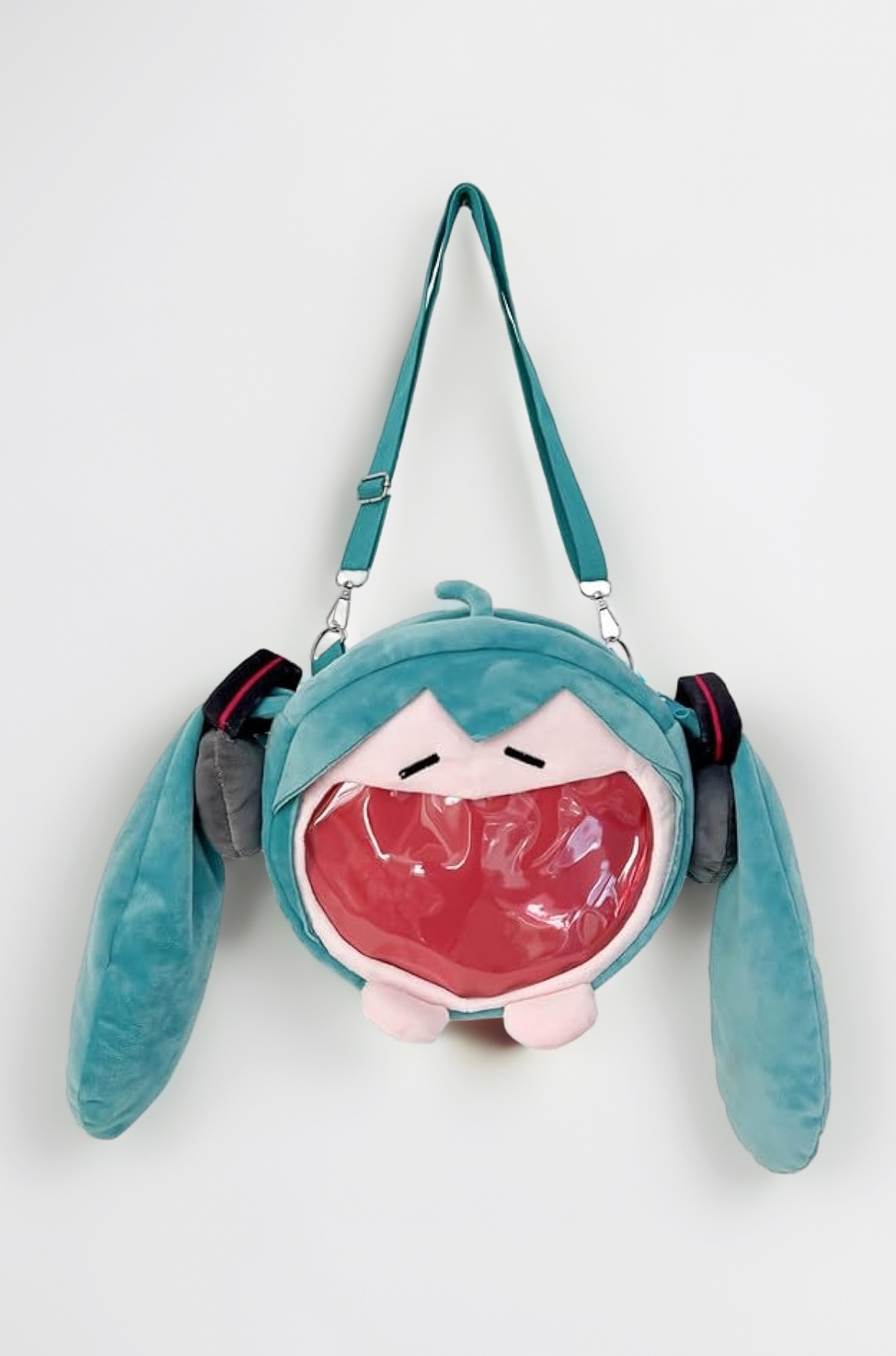 LUYAO Anime Hatsune Miku Q Version Kawaii Plush Bag, Cute Transparent Bag Doll Backpack Gifts for Girls Fans Adults, Green