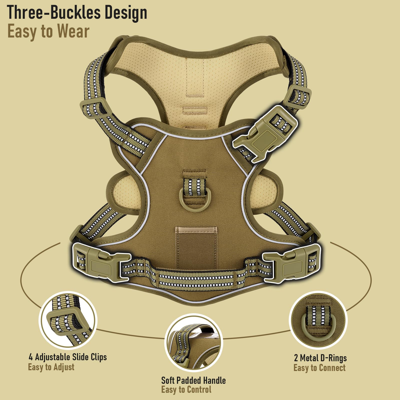 X-Large Dog Harness, No Pull Easy Walker Escape Proof Vest with Handle, Reflective Pet Harness with 2 Leash Clips and 3 Buckles, No Rub No Choke, Newfoundland Alaska German Shepherd Mastiffs, XL - image 3