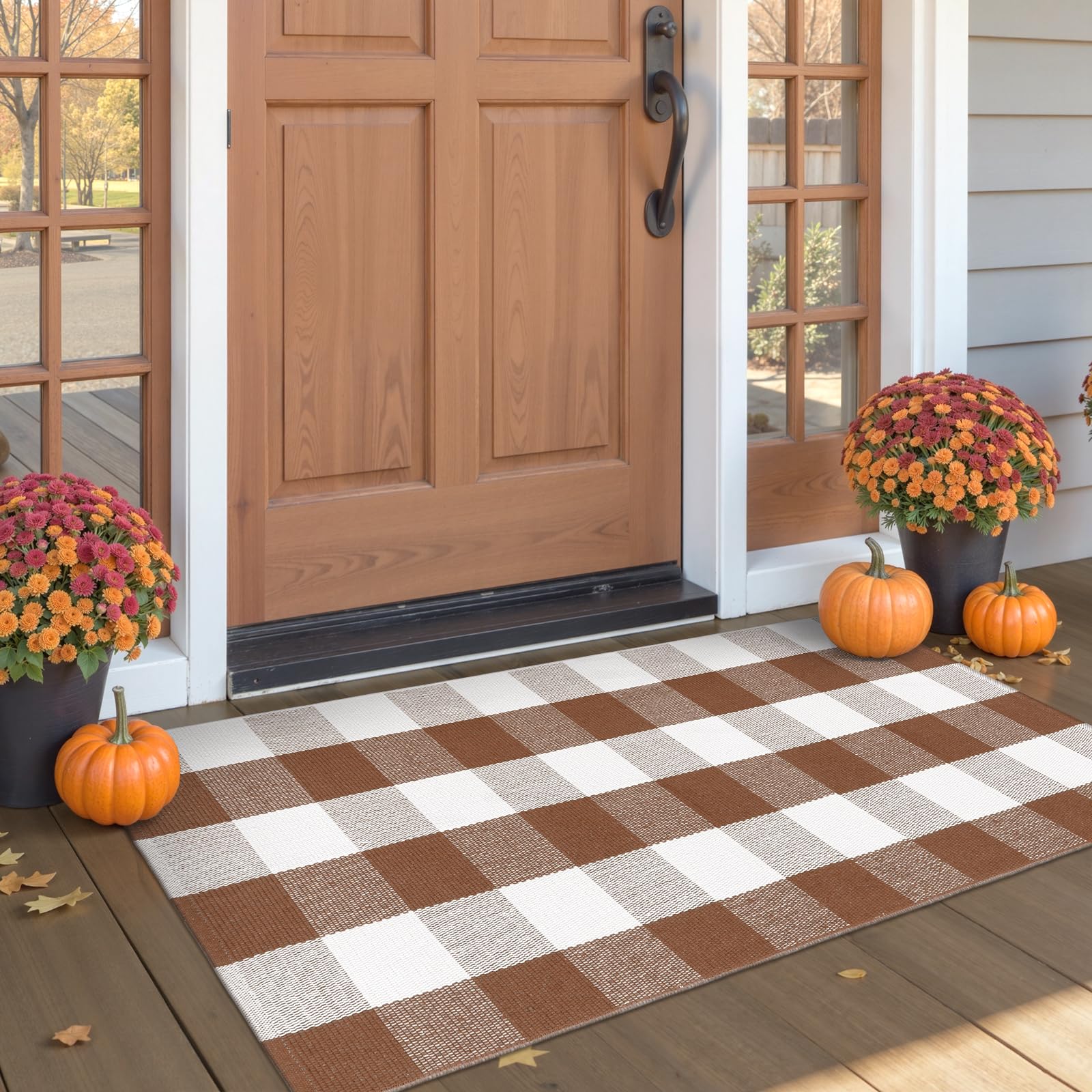 Buffalo Plaid Checkered Rug 24x51 Fall Door Mat Front Door Rug Washable Front Door Mats Outdoor Entrance Porch