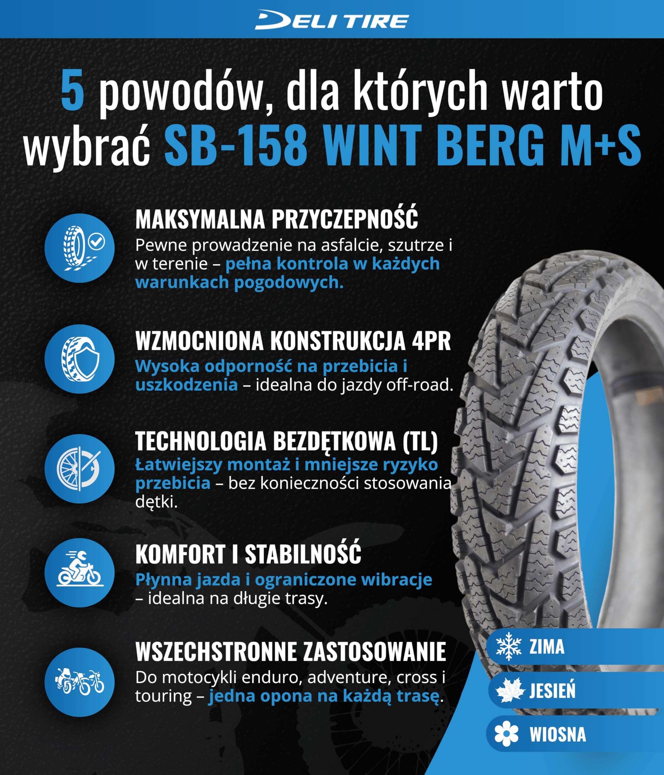 OPONA DELI SB-158 100/80-17 WINT BERG M+S ZIMOWA