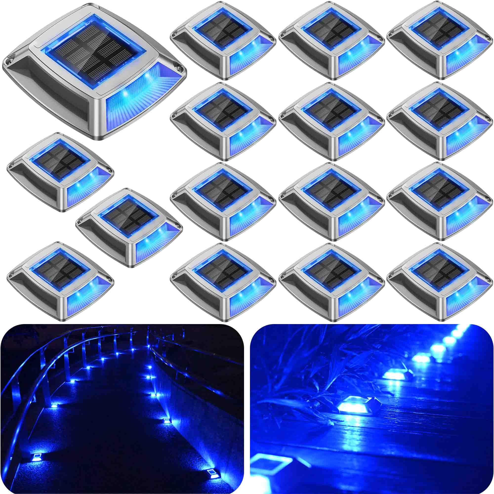 16 Paquetes Luces Solares Led Exterior Jardin,Suelo IP68 Impermeable Luz Solares De Suelo,Lamparas Solares JardíN Aptos Para Balcones Patios Caminos Piscinas Y Parques,Azul