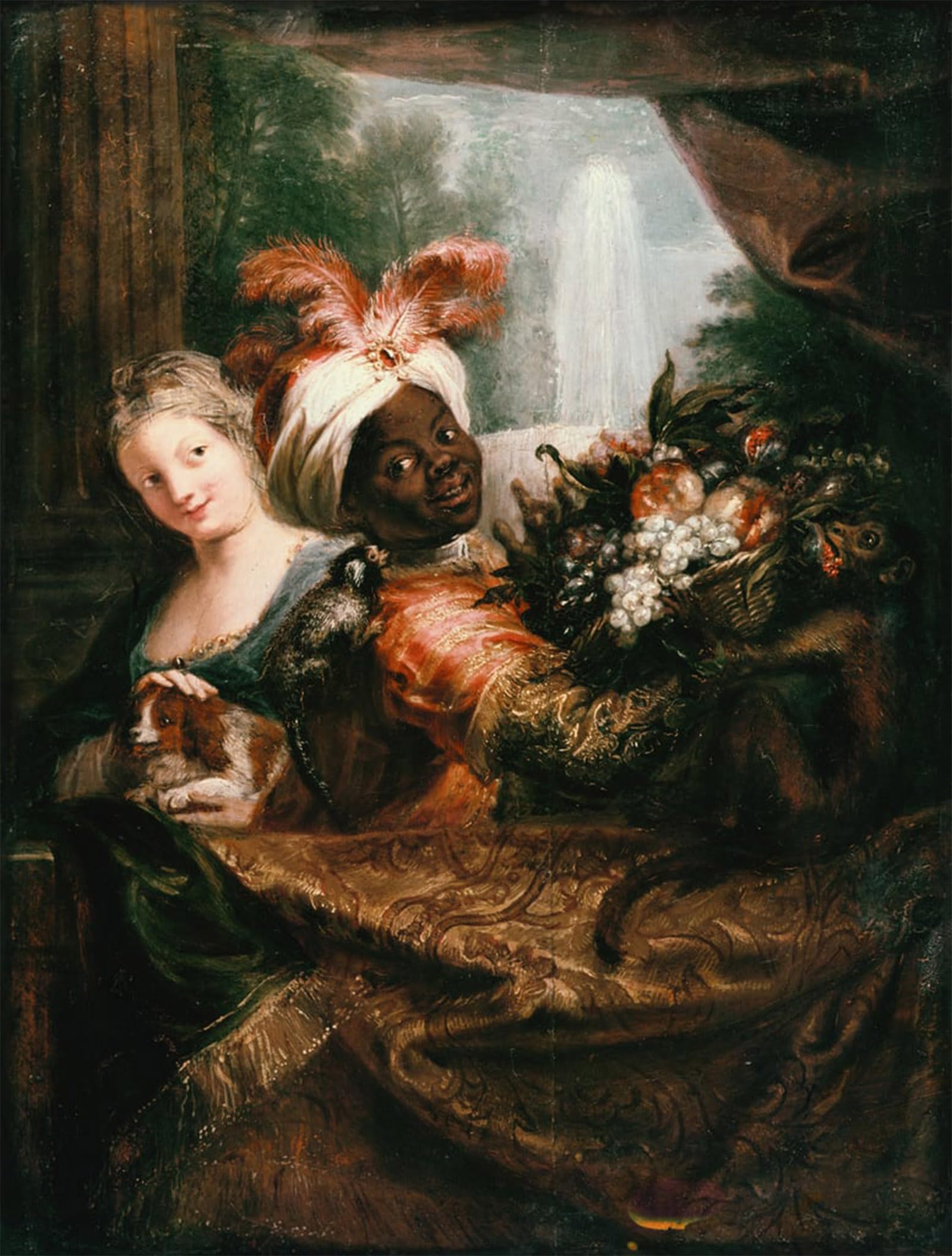 HRJUBWREE Oil Painting Prints on Canvas Painting Picture Young Black Man Holding a Basket of Fruit by Charles Antoine Coypel Artwork Canvas Prints for Home Decor 60x90cm