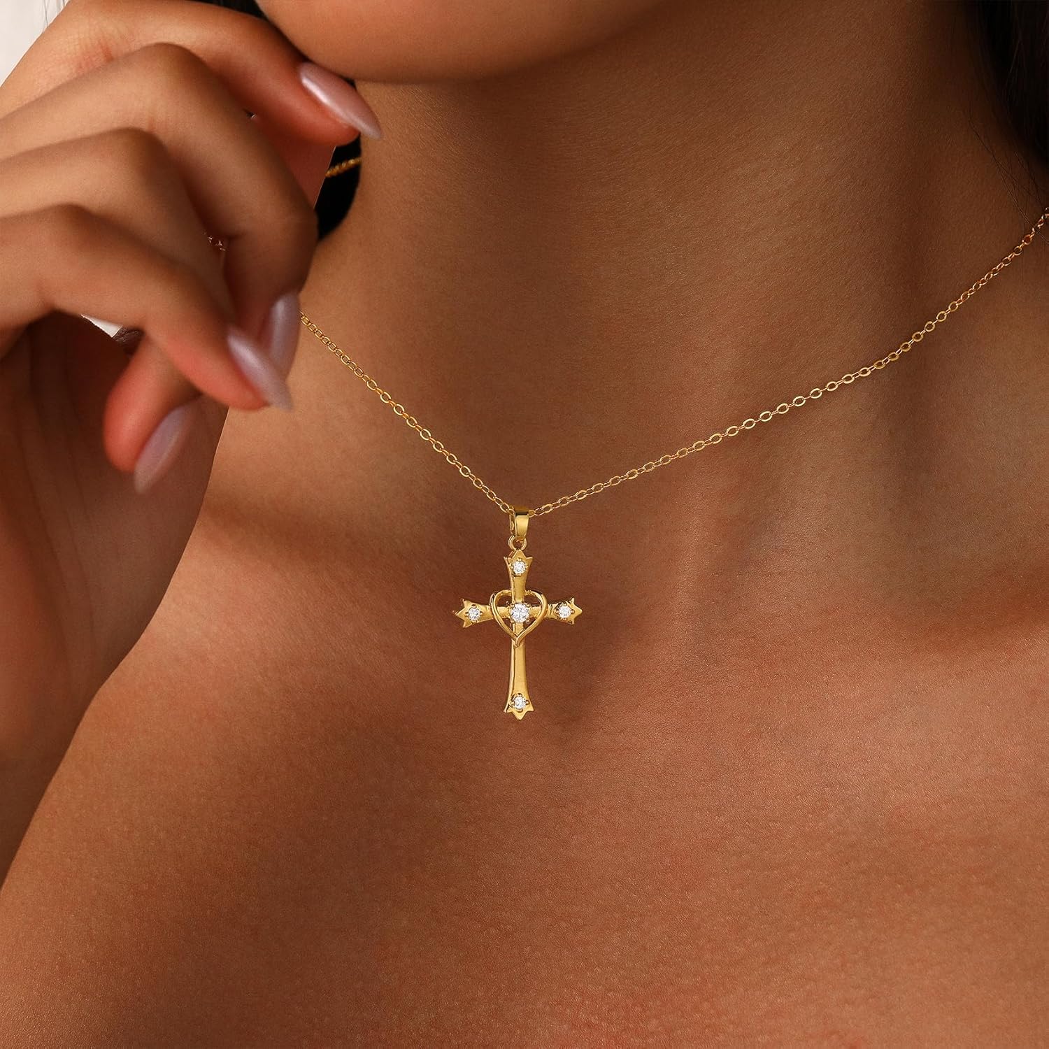 Gold Cross Necklace for Women Dainty 14K Gold Plated Diamond Cross Pendant Necklace Simple Charm Cross Necklaces Faith Trendy Jewelry Gifts - Image 4