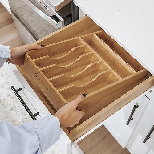 Miniatura 8 de KitchenEdge Organizador de cubiertos, cubiertos y utensilios para cajones de cocina, fijo de 10.5 pulgadas de ancho, 7 compartimentos de