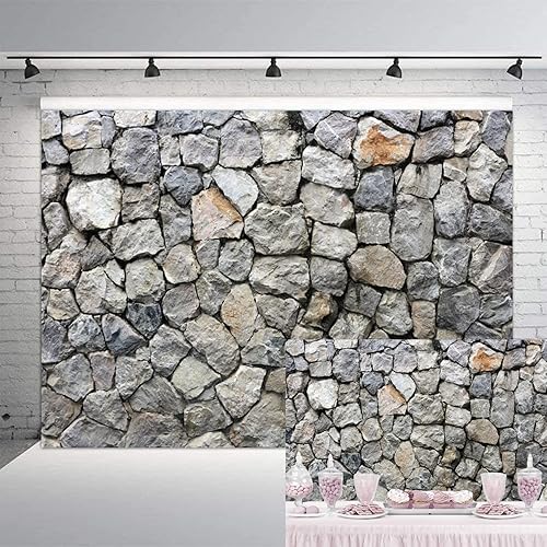 Miniatura 2 de Telón de fondo de pared de piedra de 7 x 5 pies, fondo de fotografía texturizado de pared de piedra al aire libre, fiesta de vacaciones, jardín,