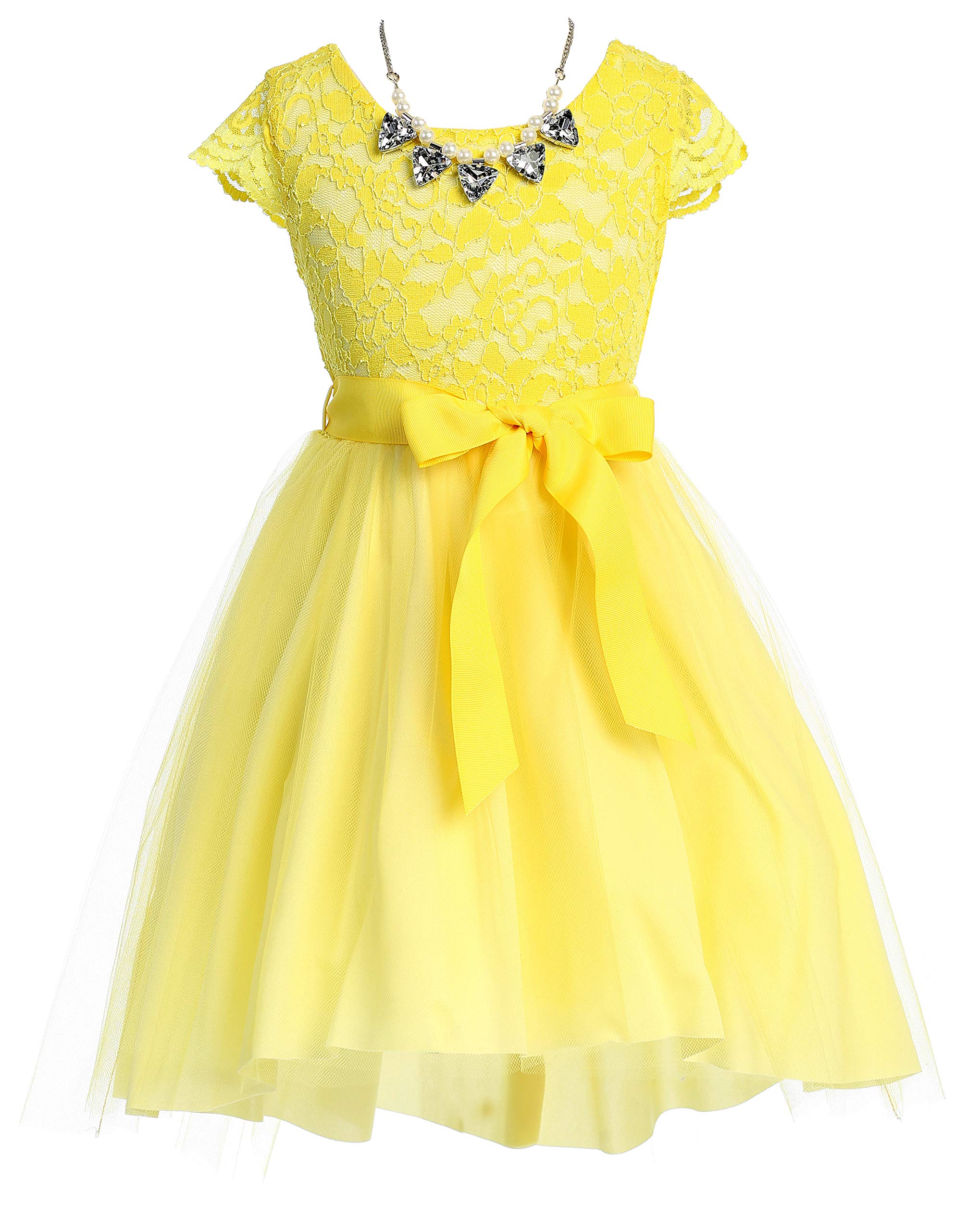 BluNight Cap Sleeve Floral Lace Tulle Party Wedding Bridesmaid Flower Girl Dress