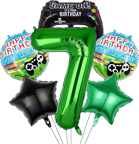 6 globos de videojuegos, globo de aluminio de tereftalato de polietileno con número de cumpleaños con controlador (7)