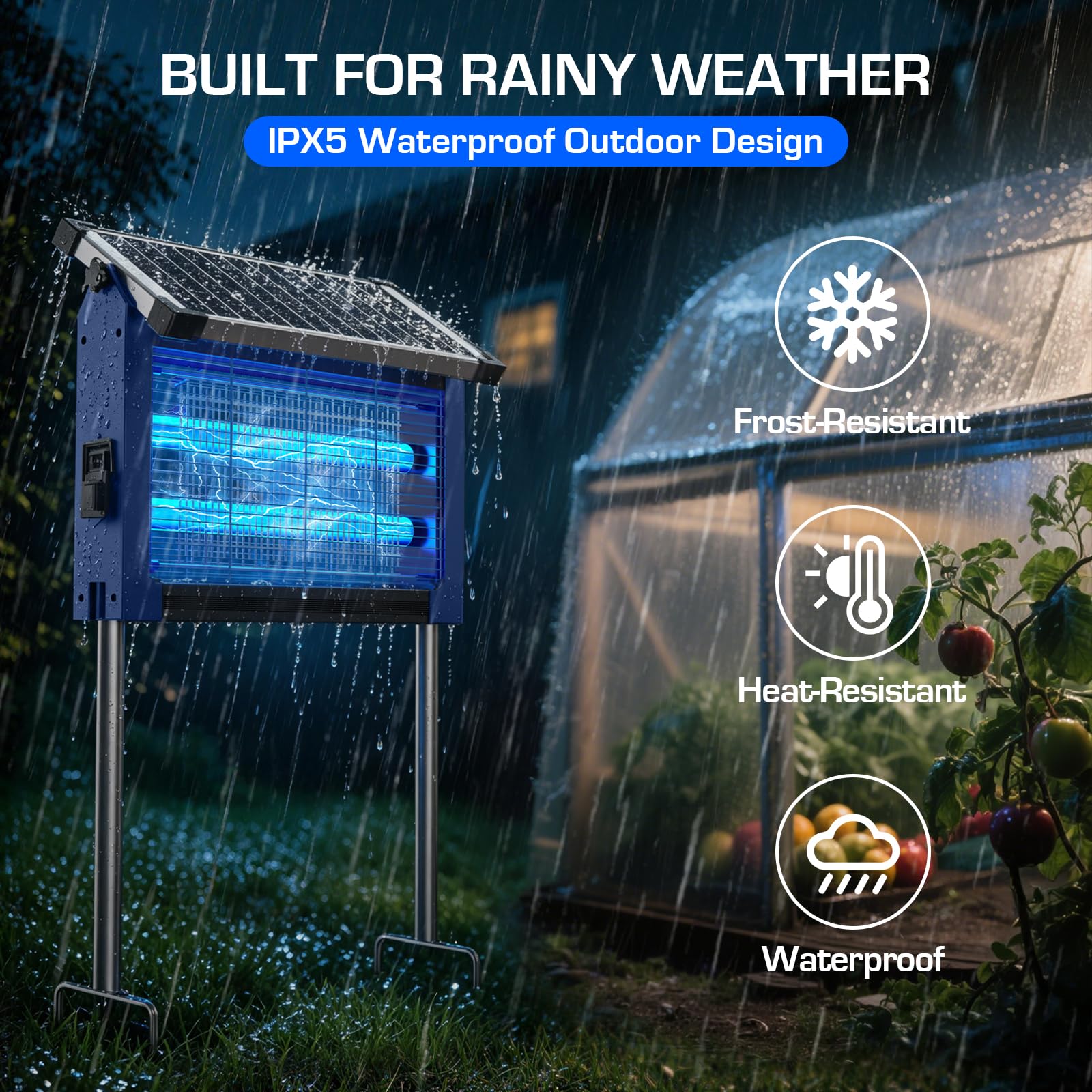 Solar Bug Zapper Outdoor Wasserdicht, 4500V High Power Cordless Mückenzapper mit Smart Light Sensor, Dual Solar & USB Wiederaufladbarer Insektenvernichter für Terrasse, Garten, Hinterhof, Indoor